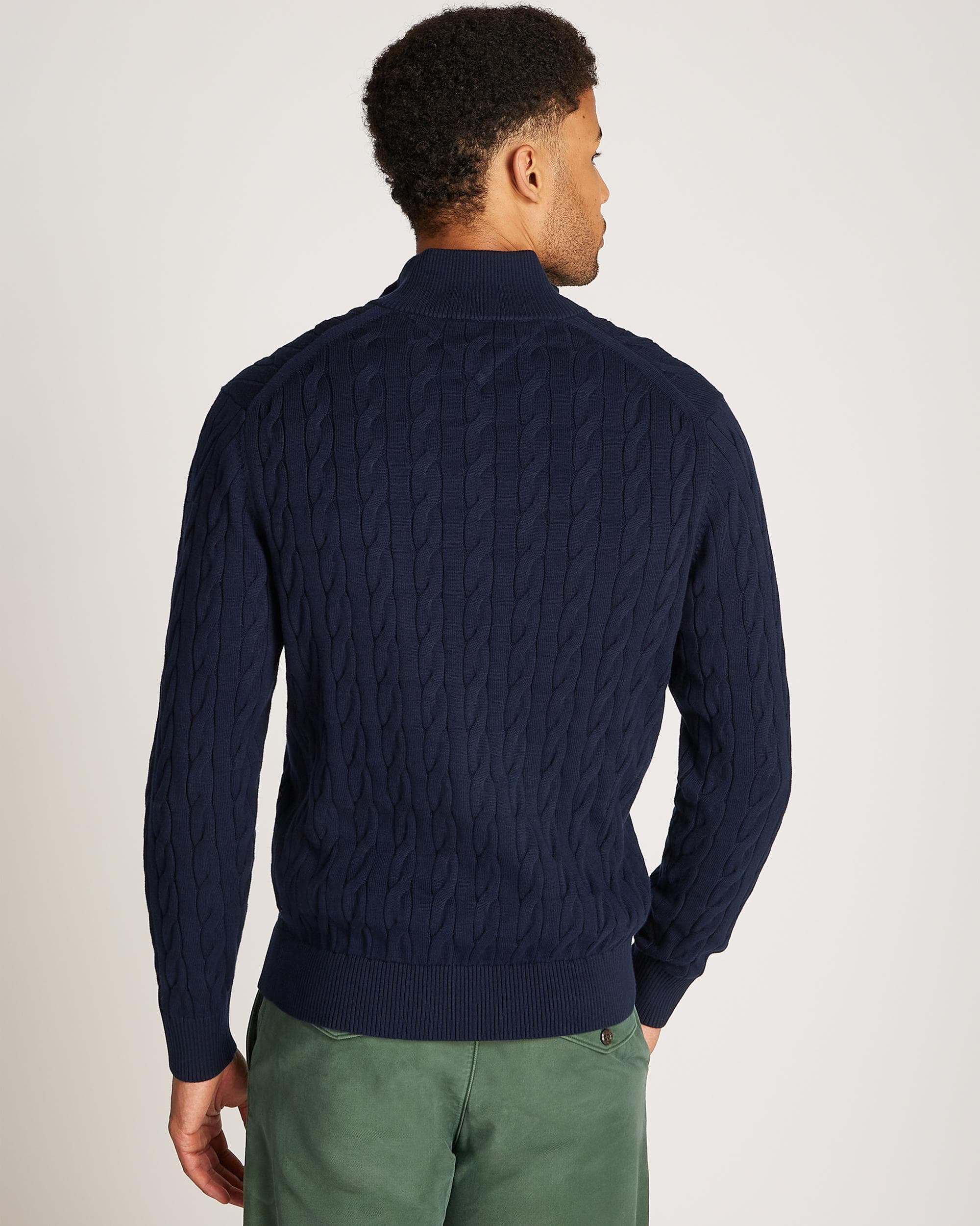 Tommy Hilfiger Classic Cotton Cable Mens Half Zip Mock Sweatshirt - Desert Sky - Image 4