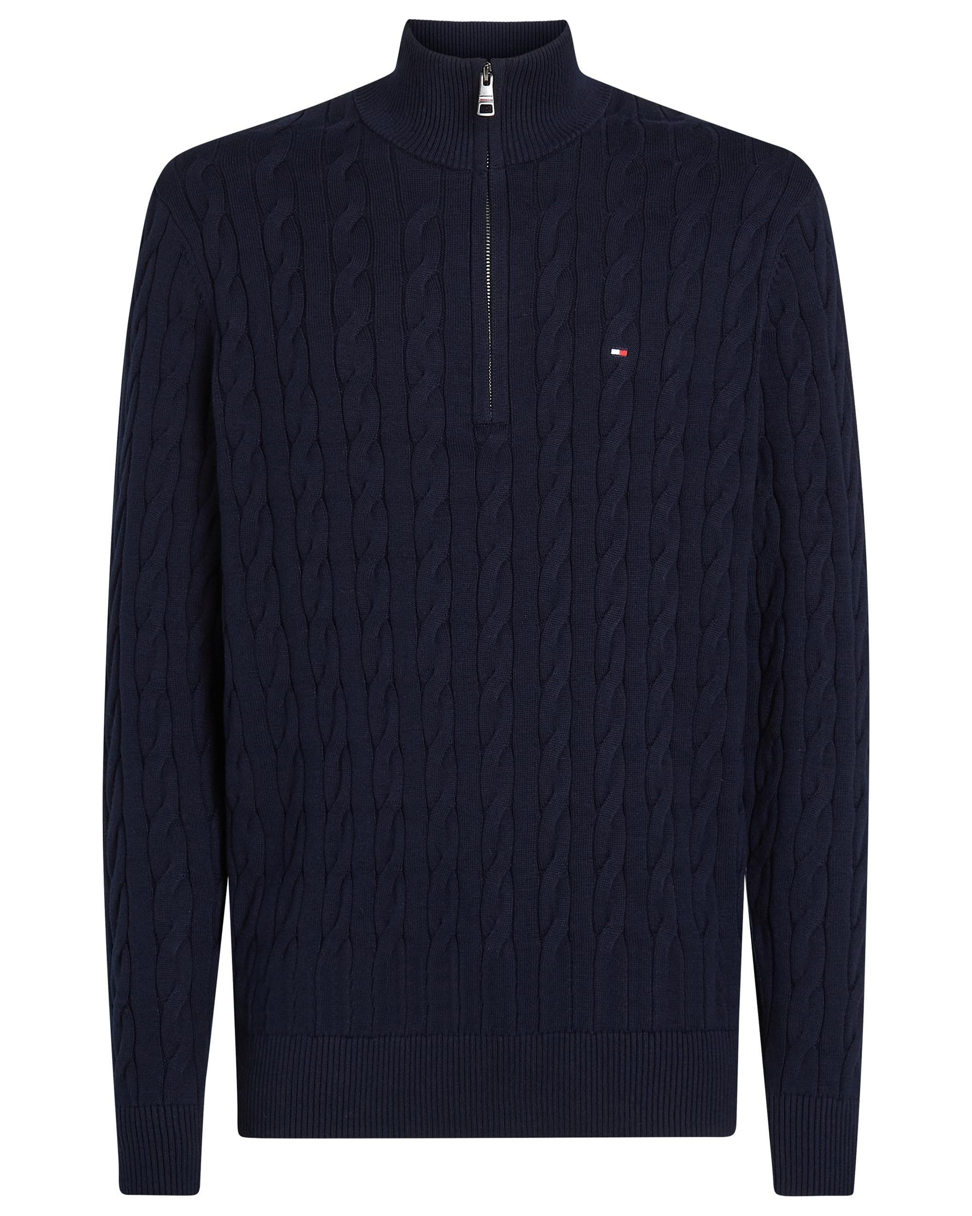 Tommy Hilfiger Classic Cotton Cable Mens Half Zip Mock Sweatshirt - Desert Sky - Image 6