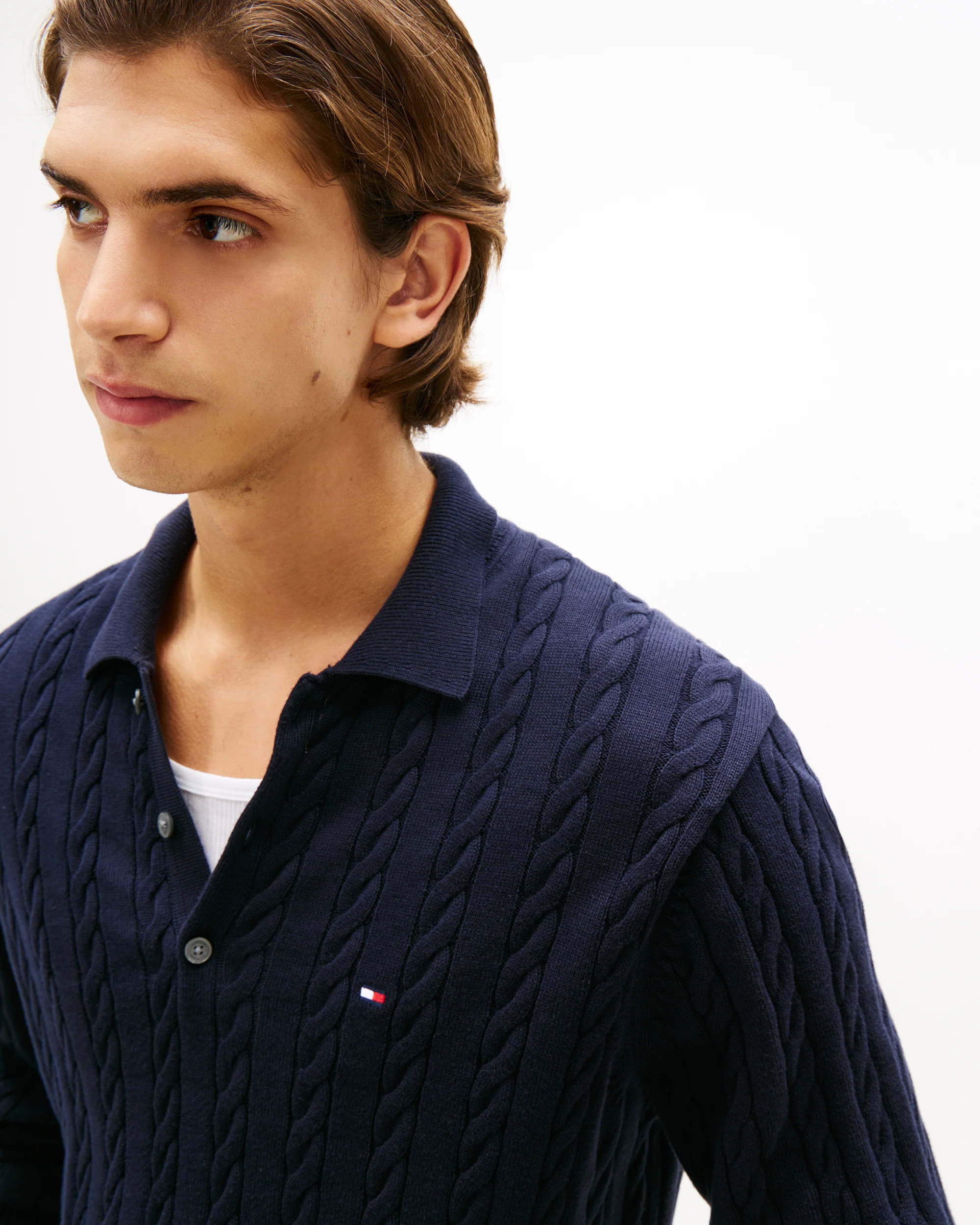 Tommy Hilfiger Classic Cotton Cable Mens Long Sleeve Polo - Desert Sky - Image 2