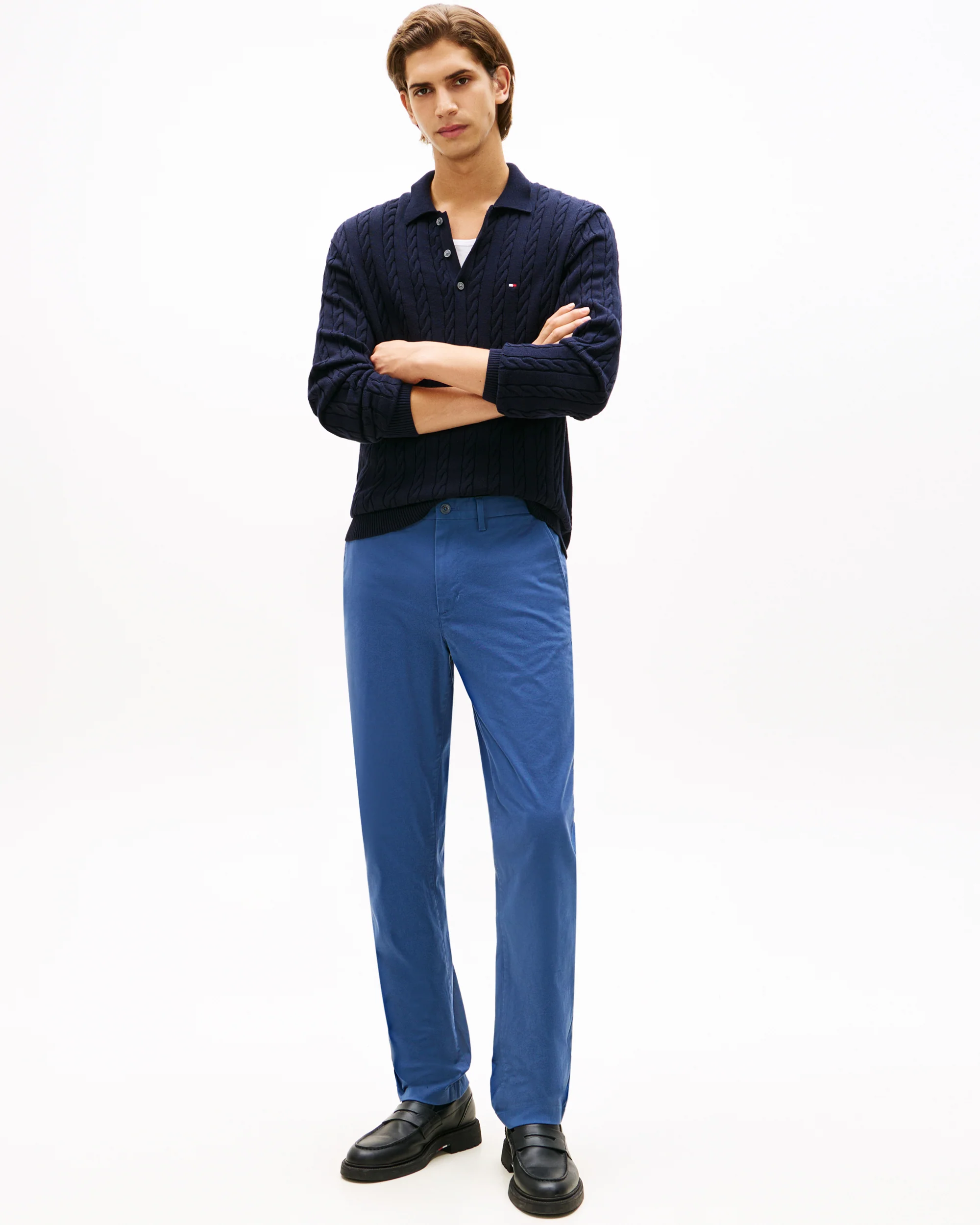 Tommy Hilfiger Classic Cotton Cable Mens Long Sleeve Polo - Desert Sky - Image 3