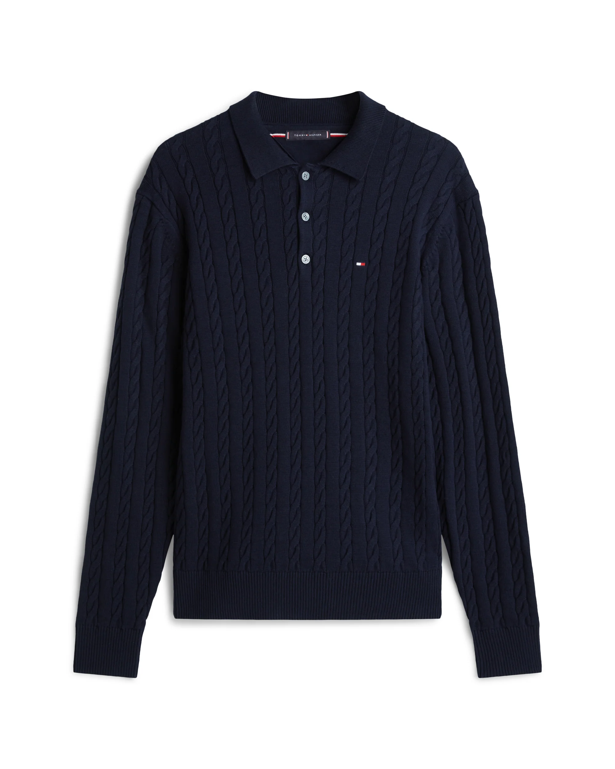 Tommy Hilfiger Classic Cotton Cable Mens Long Sleeve Polo - Desert Sky - Image 5