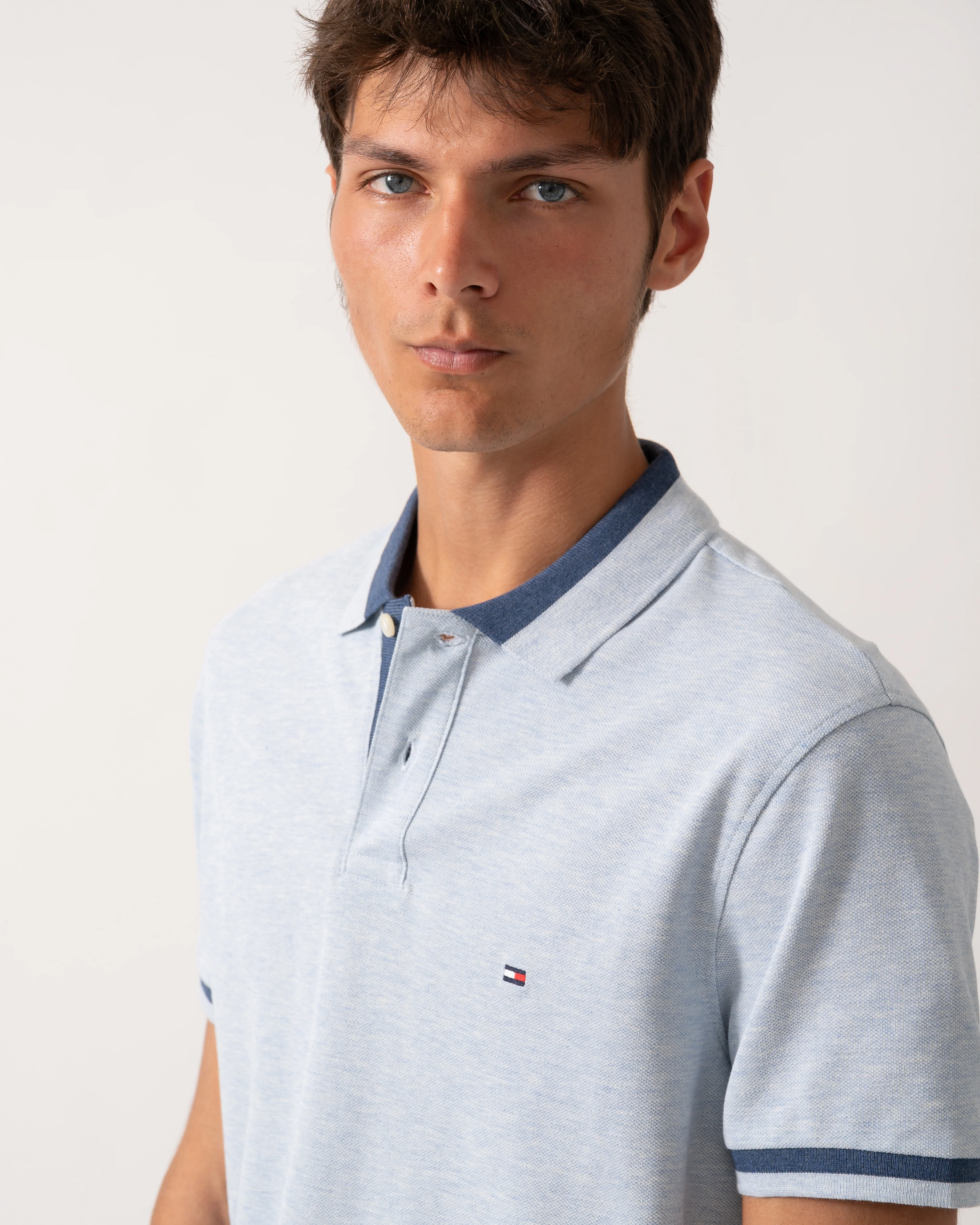 Tommy Hilfiger Contrast Collar Block Regular Fit Mens Polo - Heathered Blue Bros B0802 - Image 2