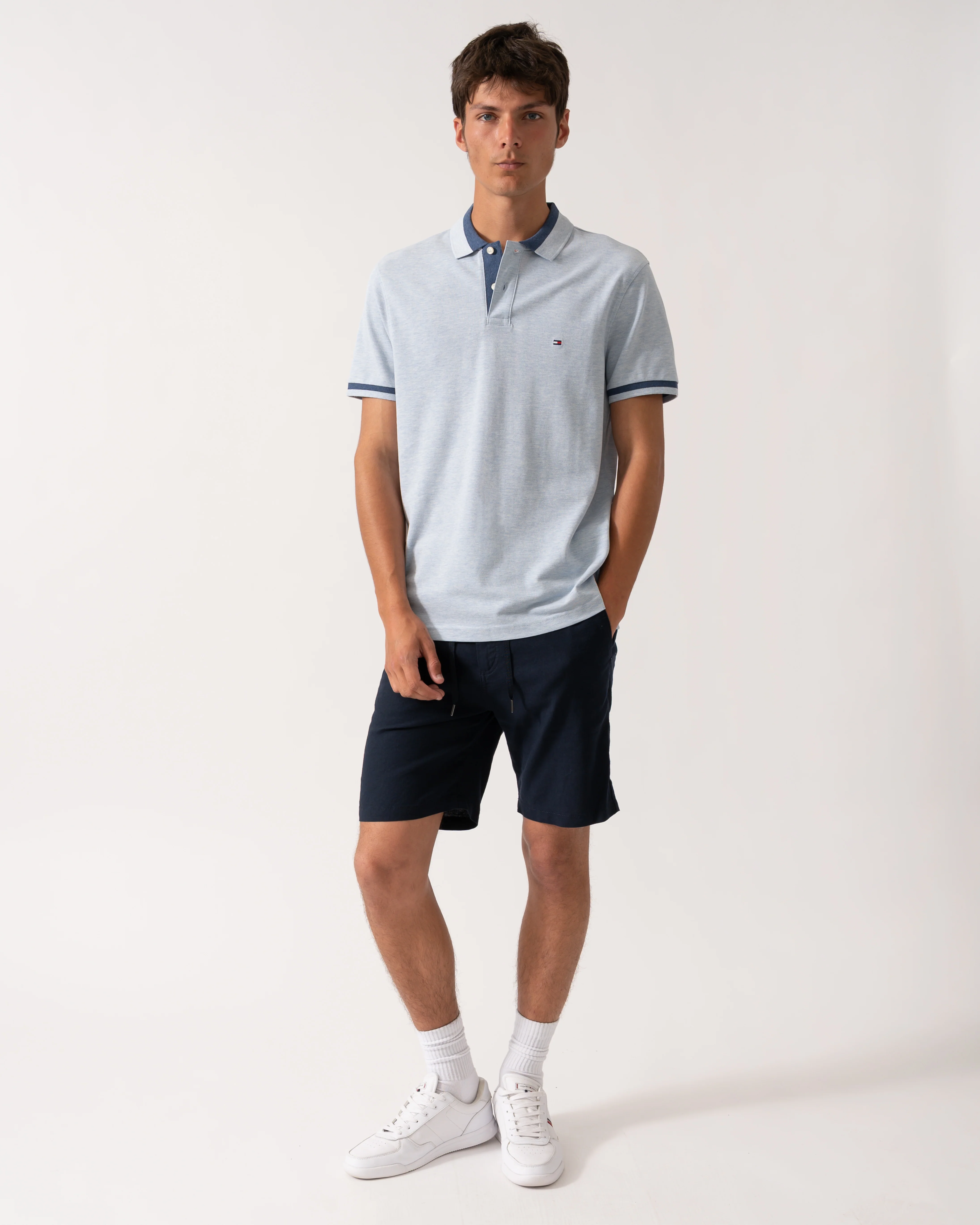 Tommy Hilfiger Contrast Collar Block Regular Fit Mens Polo - Heathered Blue Bros B0802 - Image 3