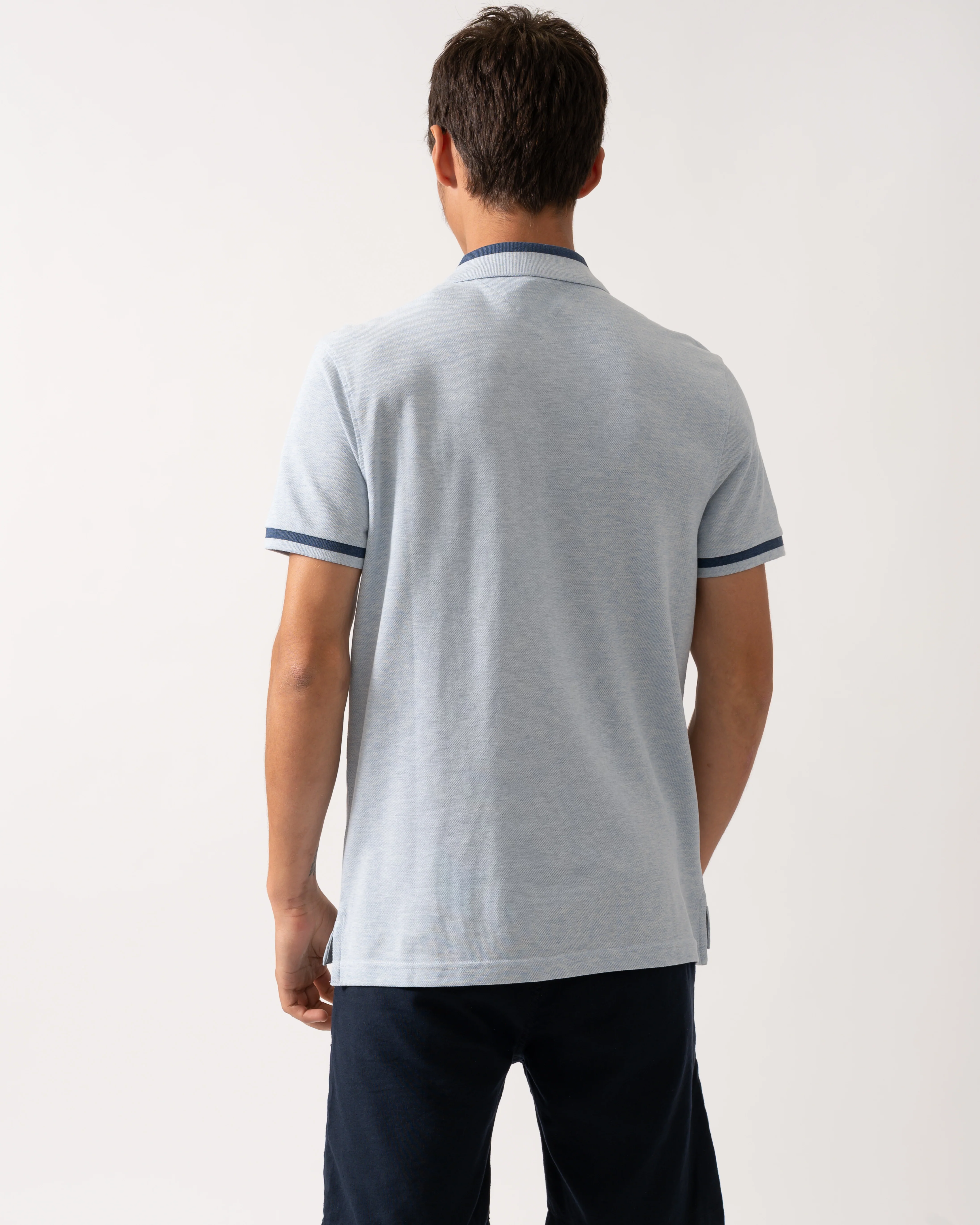 Tommy Hilfiger Contrast Collar Block Regular Fit Mens Polo - Heathered Blue Bros B0802 - Image 4