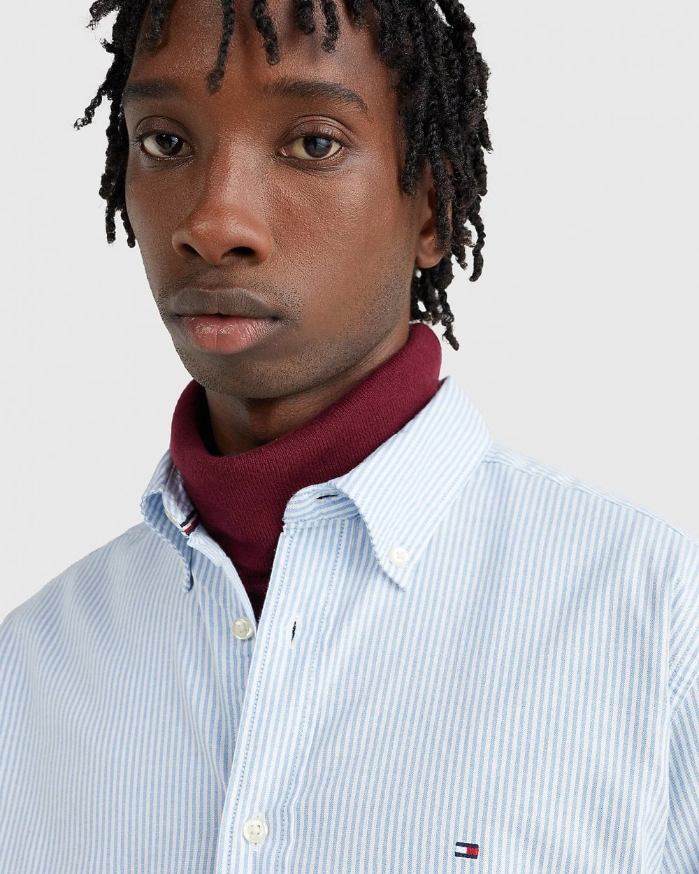 Tommy Hilfiger Core 1985 Flex Stripe Mens Long Sleeve Oxford Shirt - Copenhagen Blue / White - Image 2