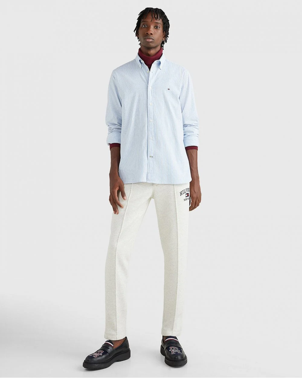 Tommy Hilfiger Core 1985 Flex Stripe Mens Long Sleeve Oxford Shirt - Copenhagen Blue / White - Image 3