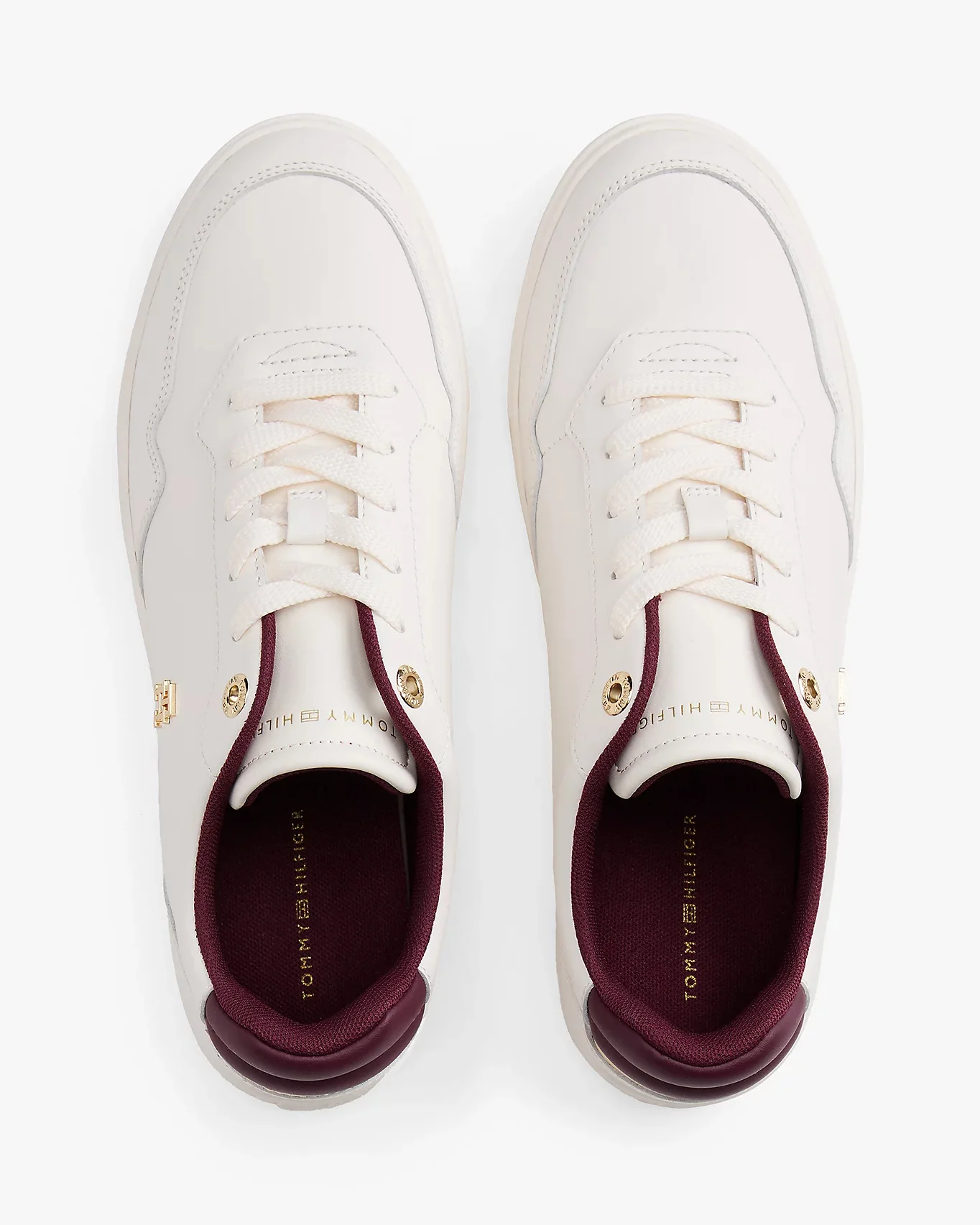 Tommy Hilfiger Elevated Womens Leather Court Trainers - Ancient White - Image 3