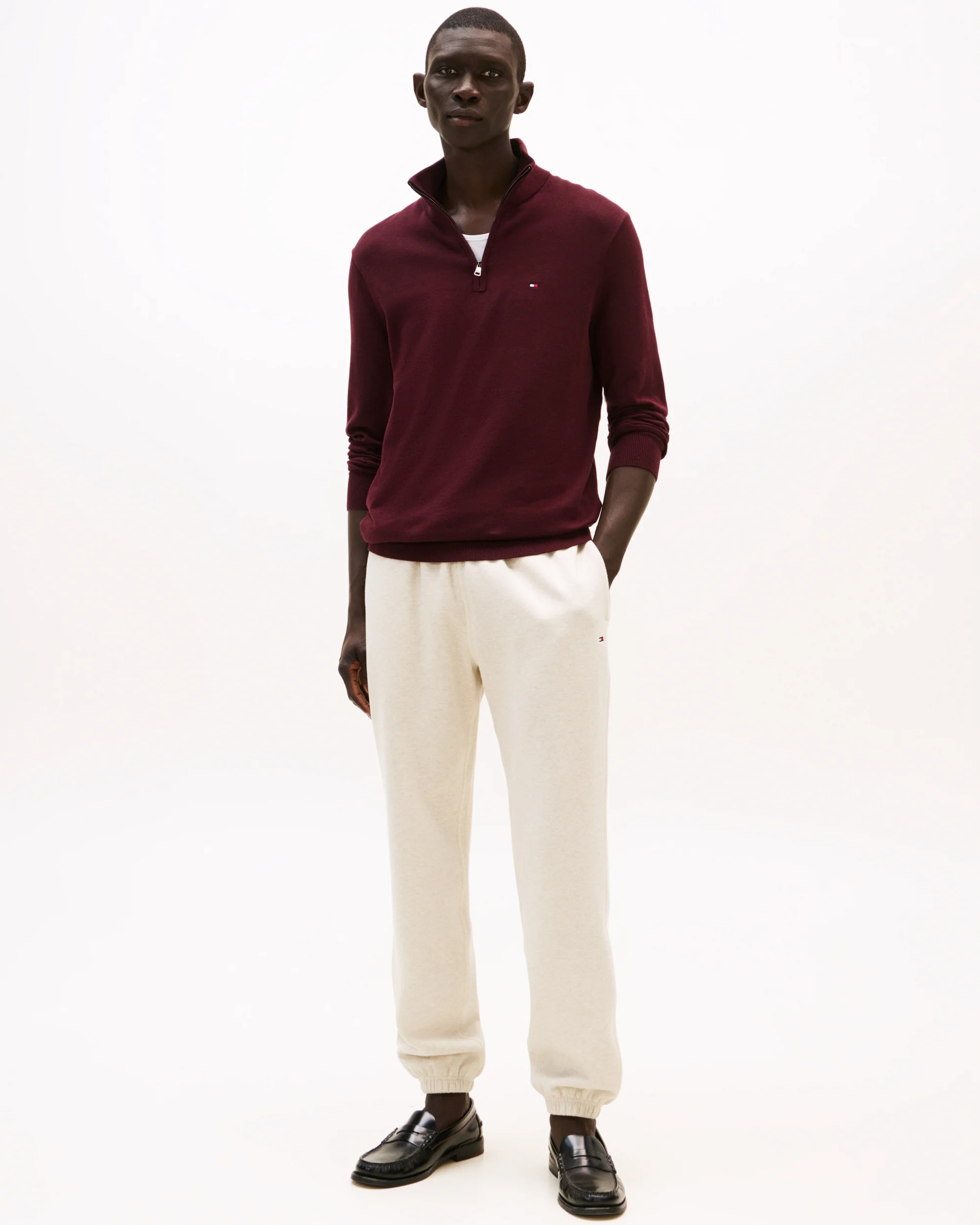 Tommy Hilfiger Essential Cotton 1/4 Zip Mock Mens Sweatshirt - Deep Burgundy - Image 3