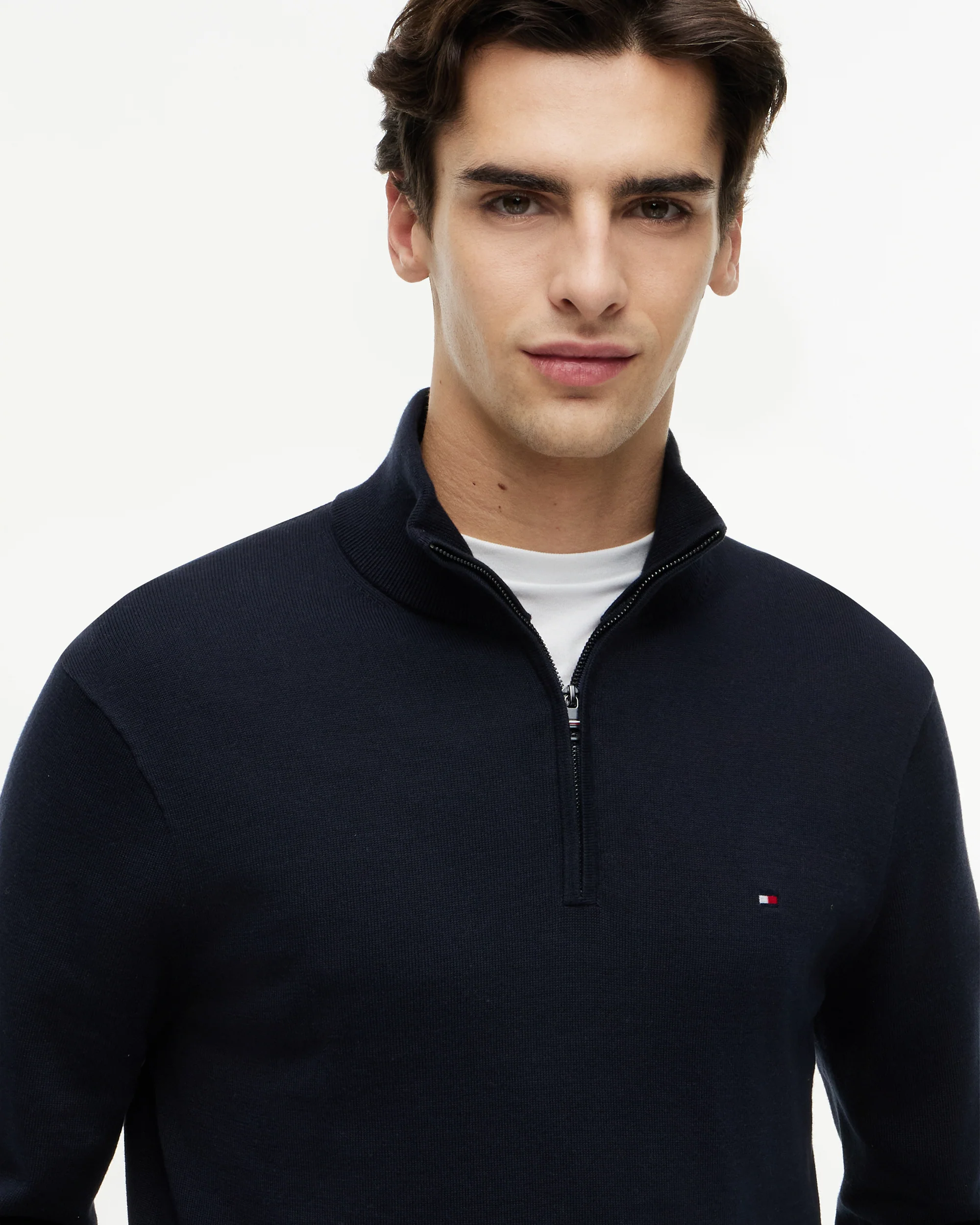 Tommy Hilfiger Essential Cotton 1/4 Zip Mock Mens Sweatshirt - Desert Sky - Image 2