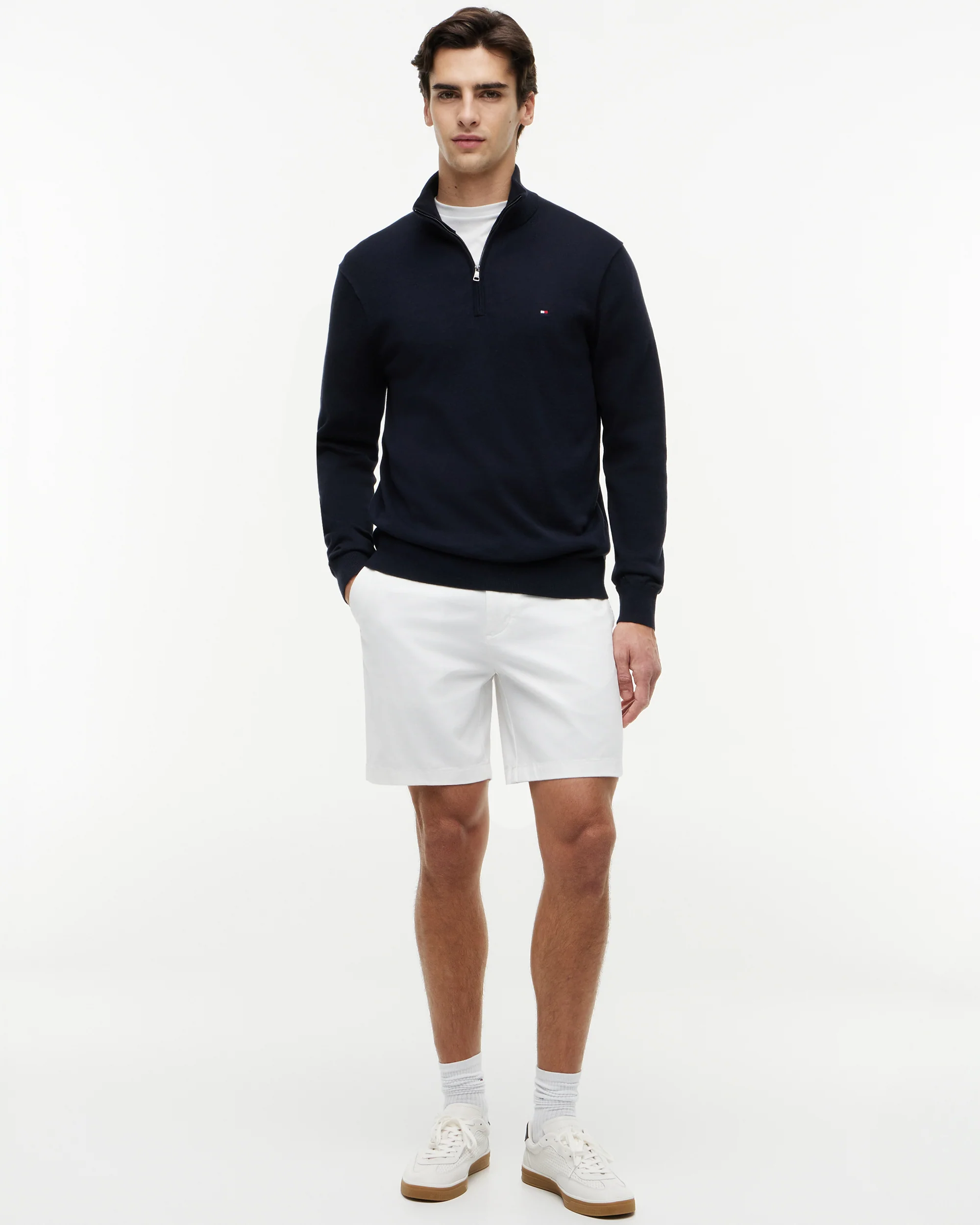 Tommy Hilfiger Essential Cotton 1/4 Zip Mock Mens Sweatshirt - Desert Sky - Image 3