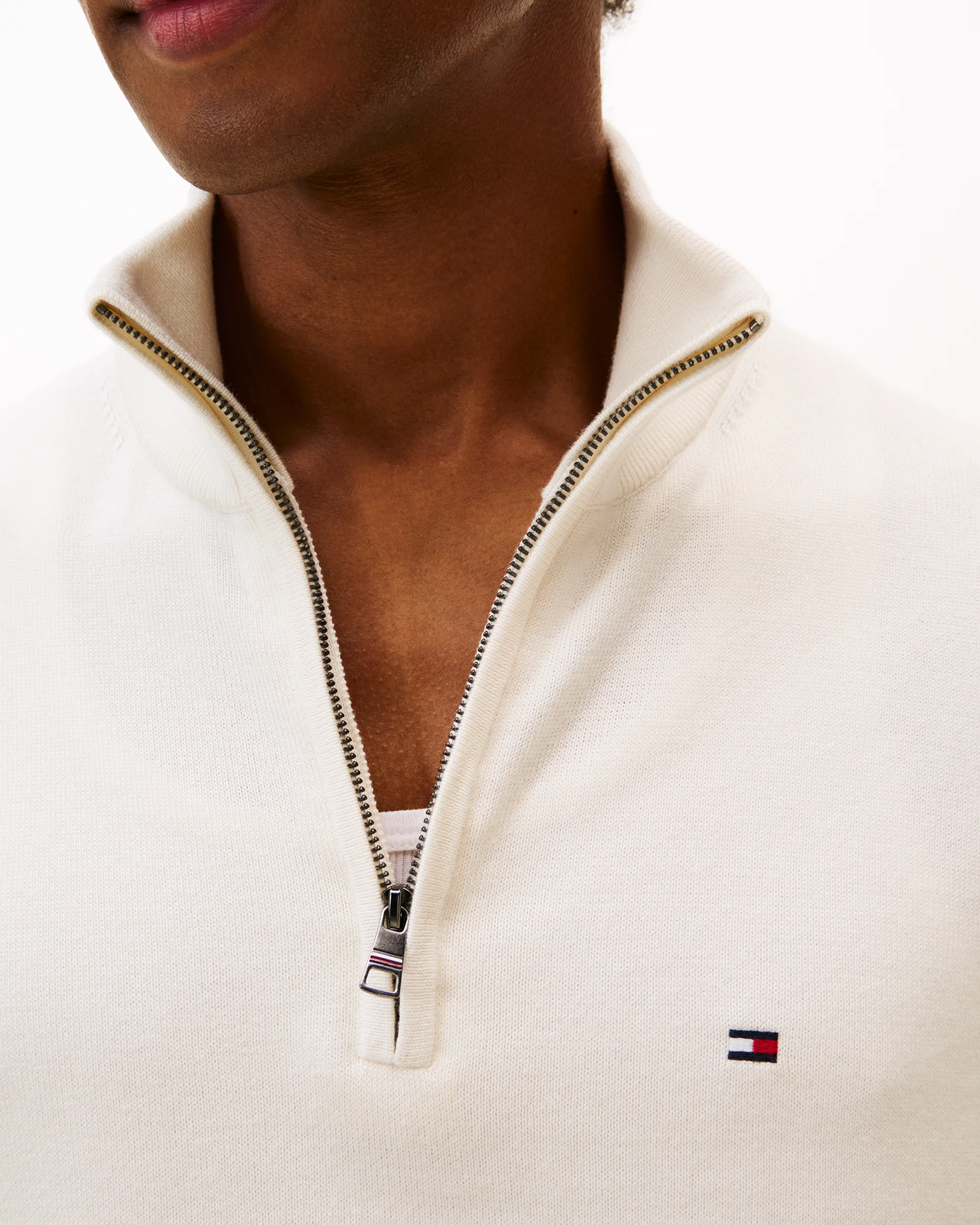 Tommy Hilfiger Essential Cotton 1/4 Zip Mock Mens Sweatshirt - Ivory Petal - Image 2