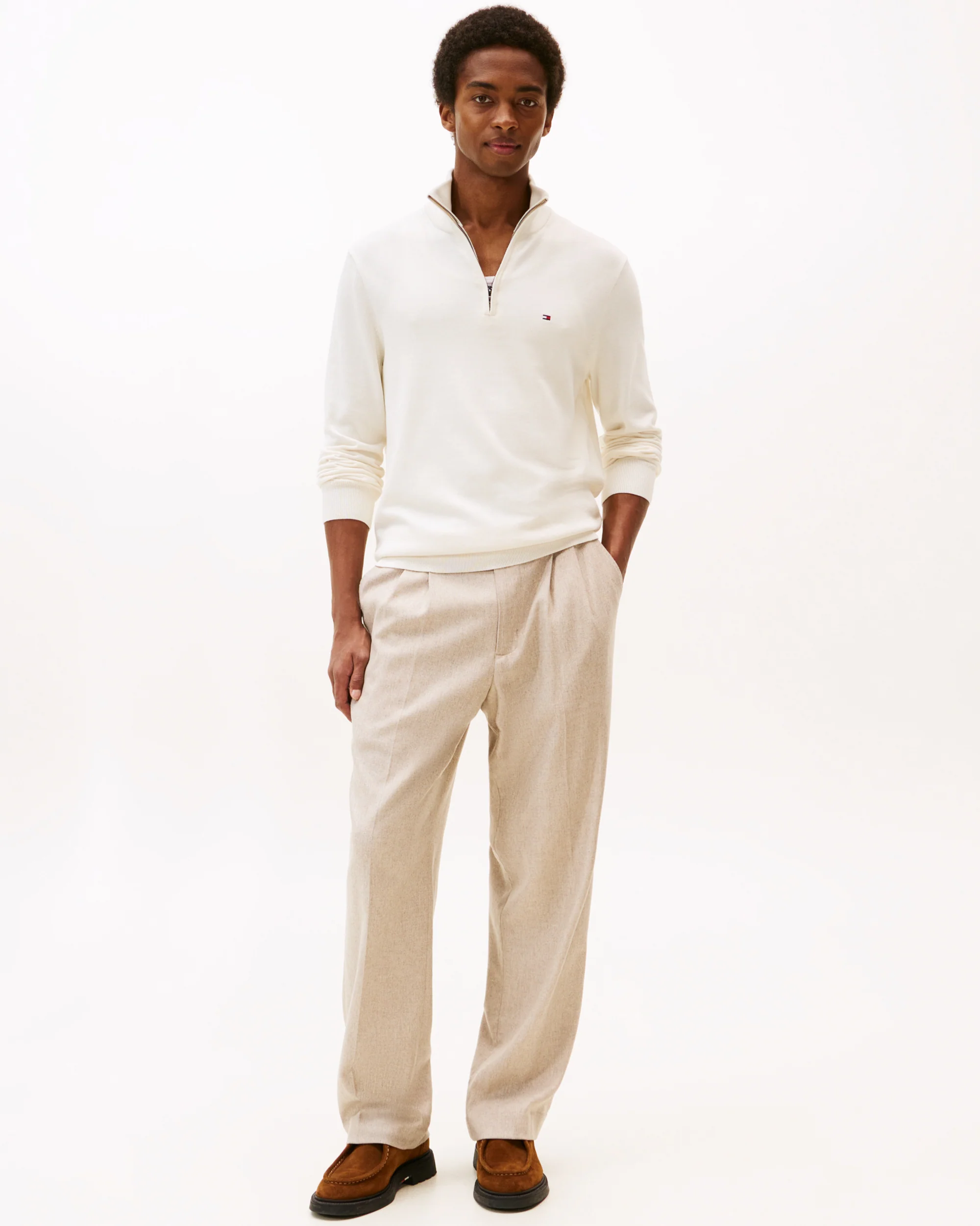 Tommy Hilfiger Essential Cotton 1/4 Zip Mock Mens Sweatshirt - Ivory Petal - Image 3
