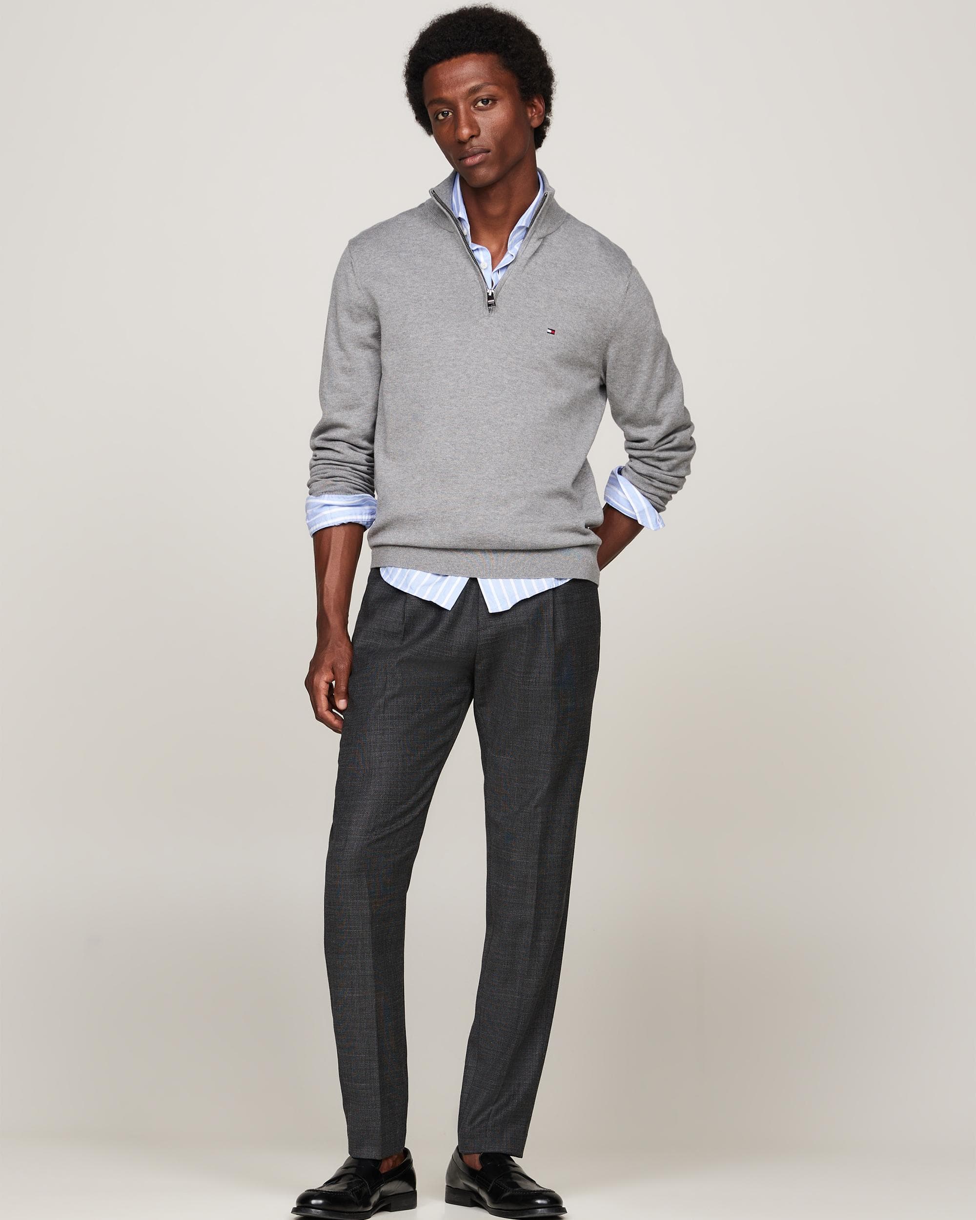 Tommy Hilfiger Essential Cotton 1/4 Zip Mock Mens Sweatshirt - Medium Grey Heather - Image 3
