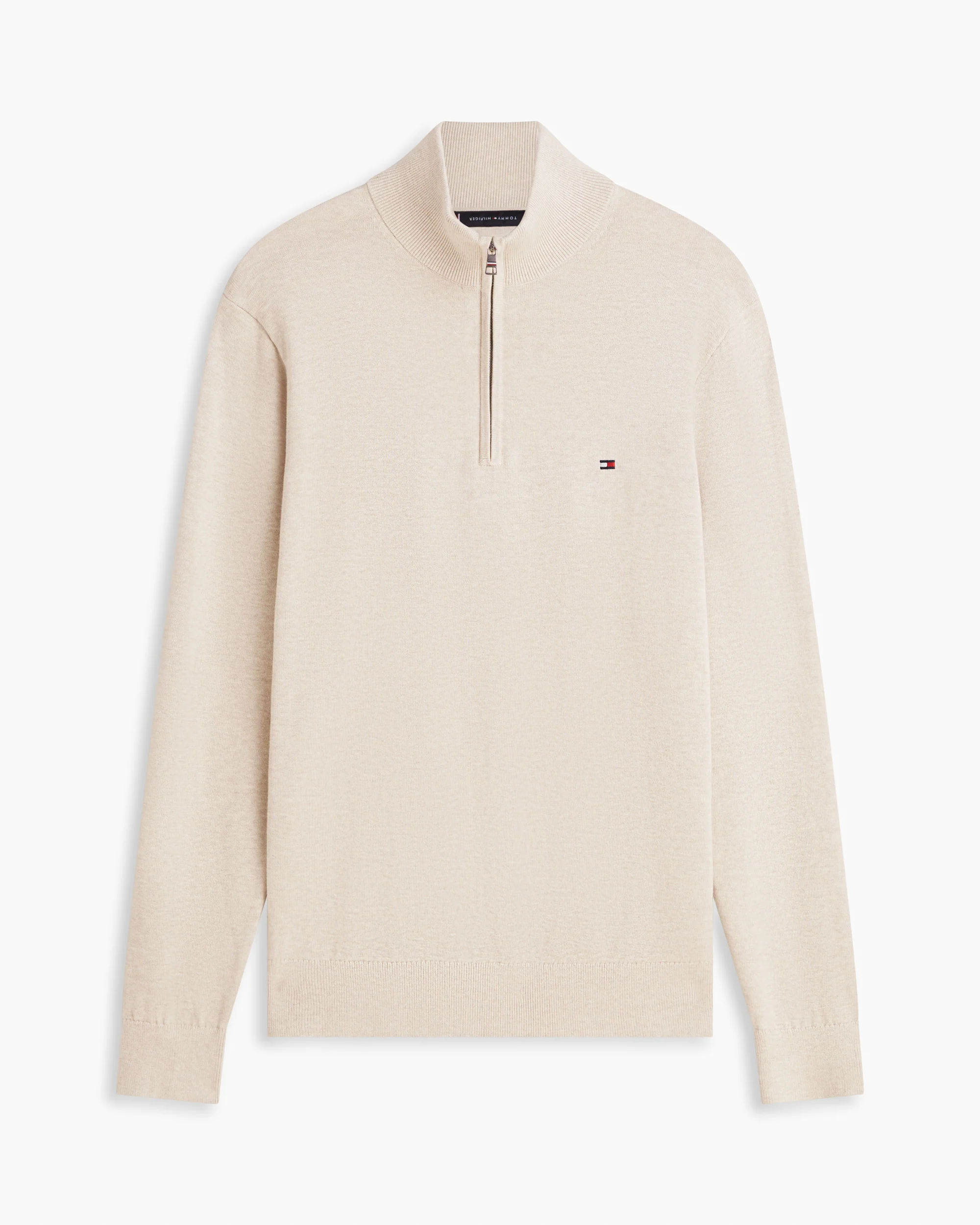 Tommy Hilfiger Essential Cotton 1/4 Zip Mock Mens Sweatshirt - Sandalwood Heather - Image 5