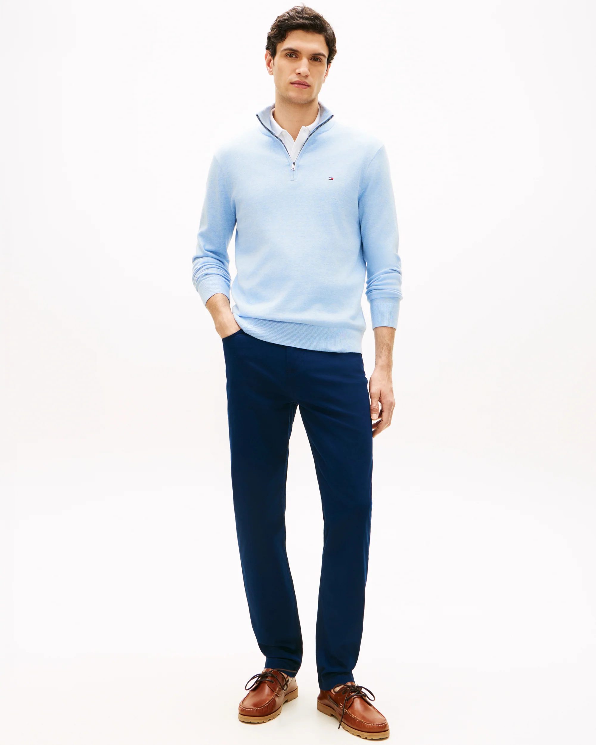 Tommy Hilfiger Essential Cotton 1/4 Zip Mock Mens Sweatshirt - Vessel Blue Heather - Image 3