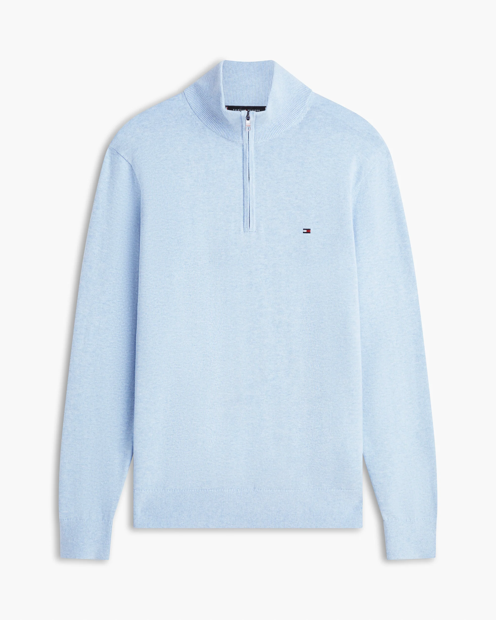 Tommy Hilfiger Essential Cotton 1/4 Zip Mock Mens Sweatshirt - Vessel Blue Heather - Image 5