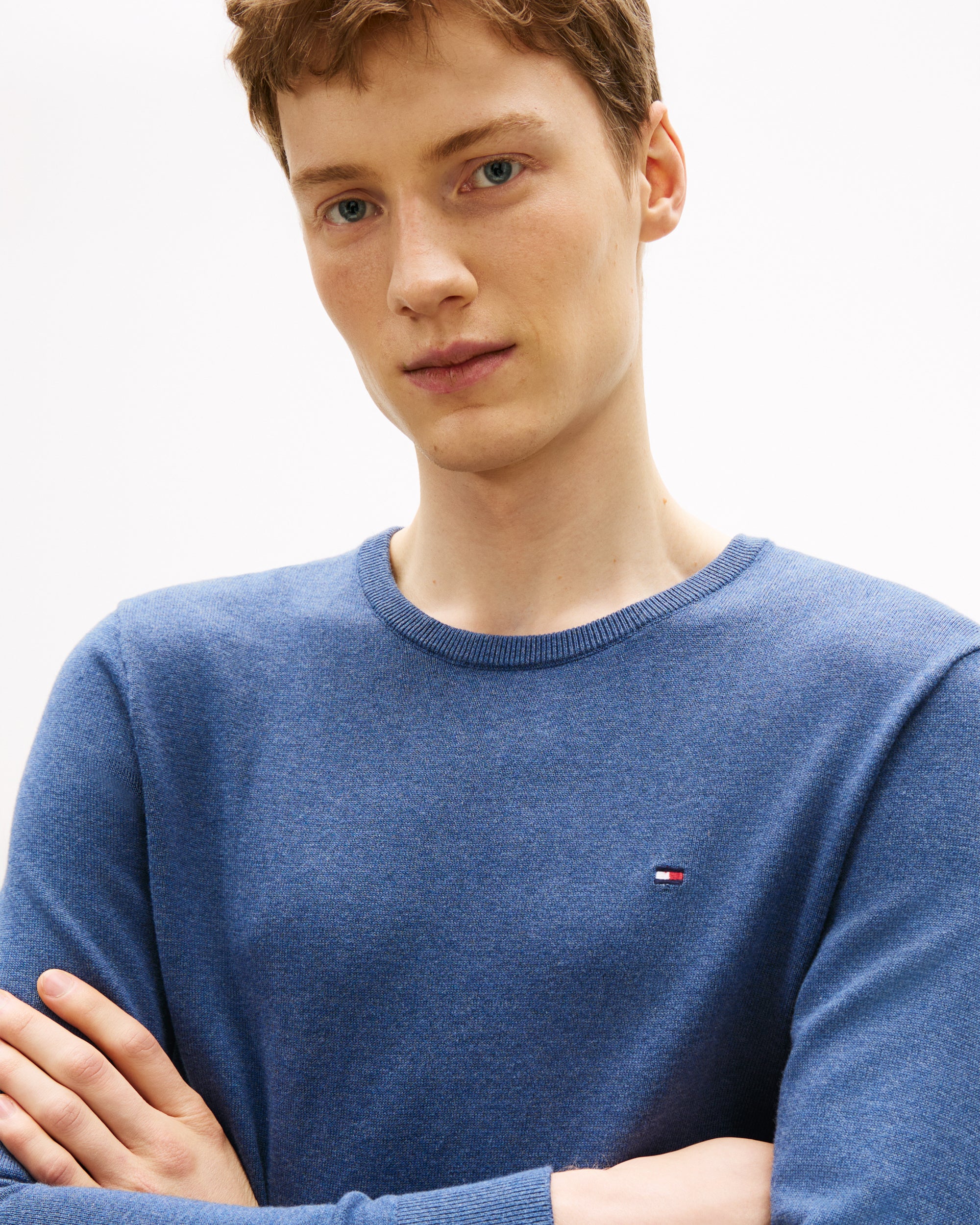 Tommy Hilfiger Essential Cotton Crew Neck Mens Sweatshirt - Aegean Sea Heather - Image 2