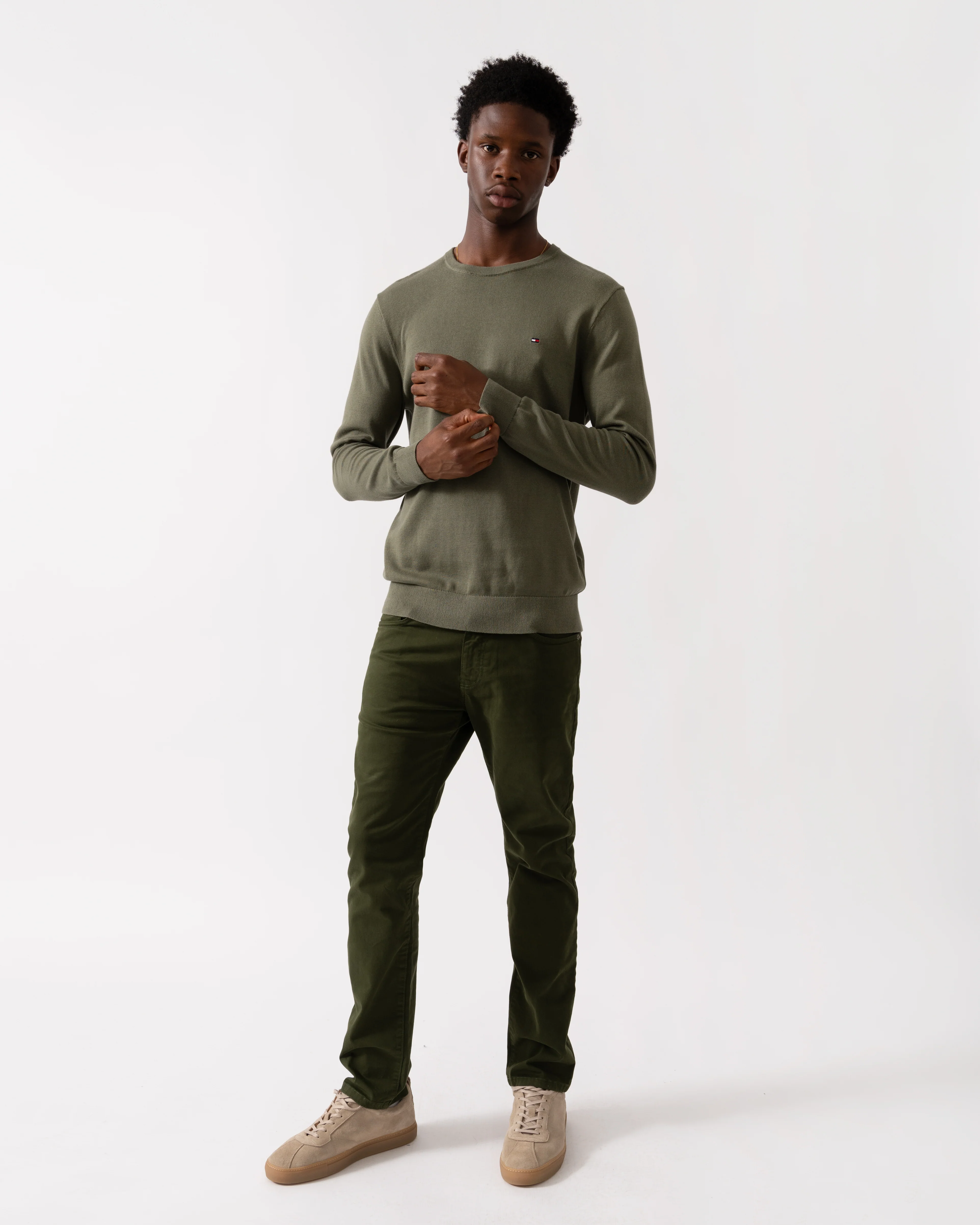 Tommy Hilfiger Essential Cotton Crew Neck Mens Sweatshirt - Battle Green - Image 2