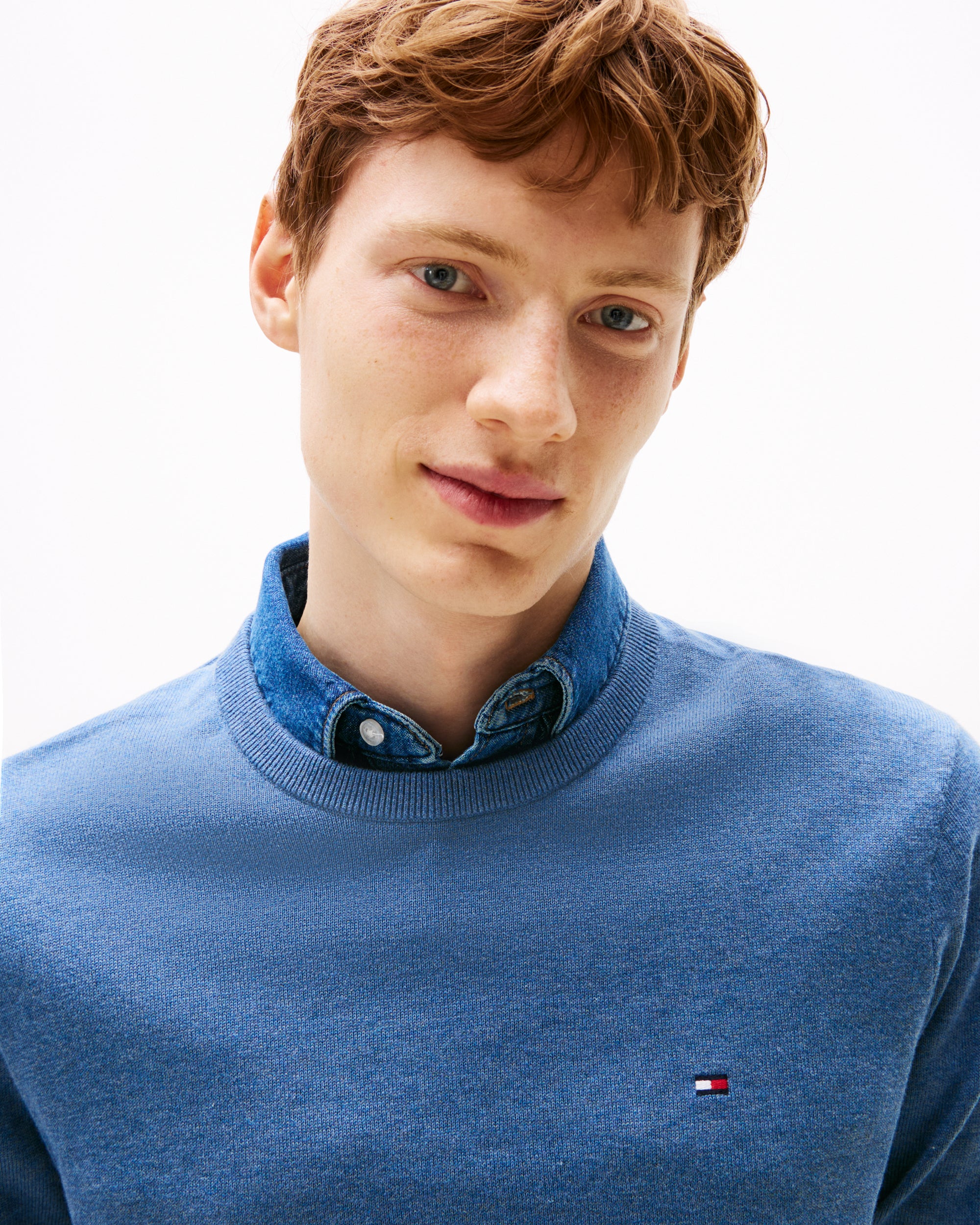 Tommy Hilfiger Essential Cotton Crew Neck Mens Sweatshirt - Petrol Blue Heather - Image 2