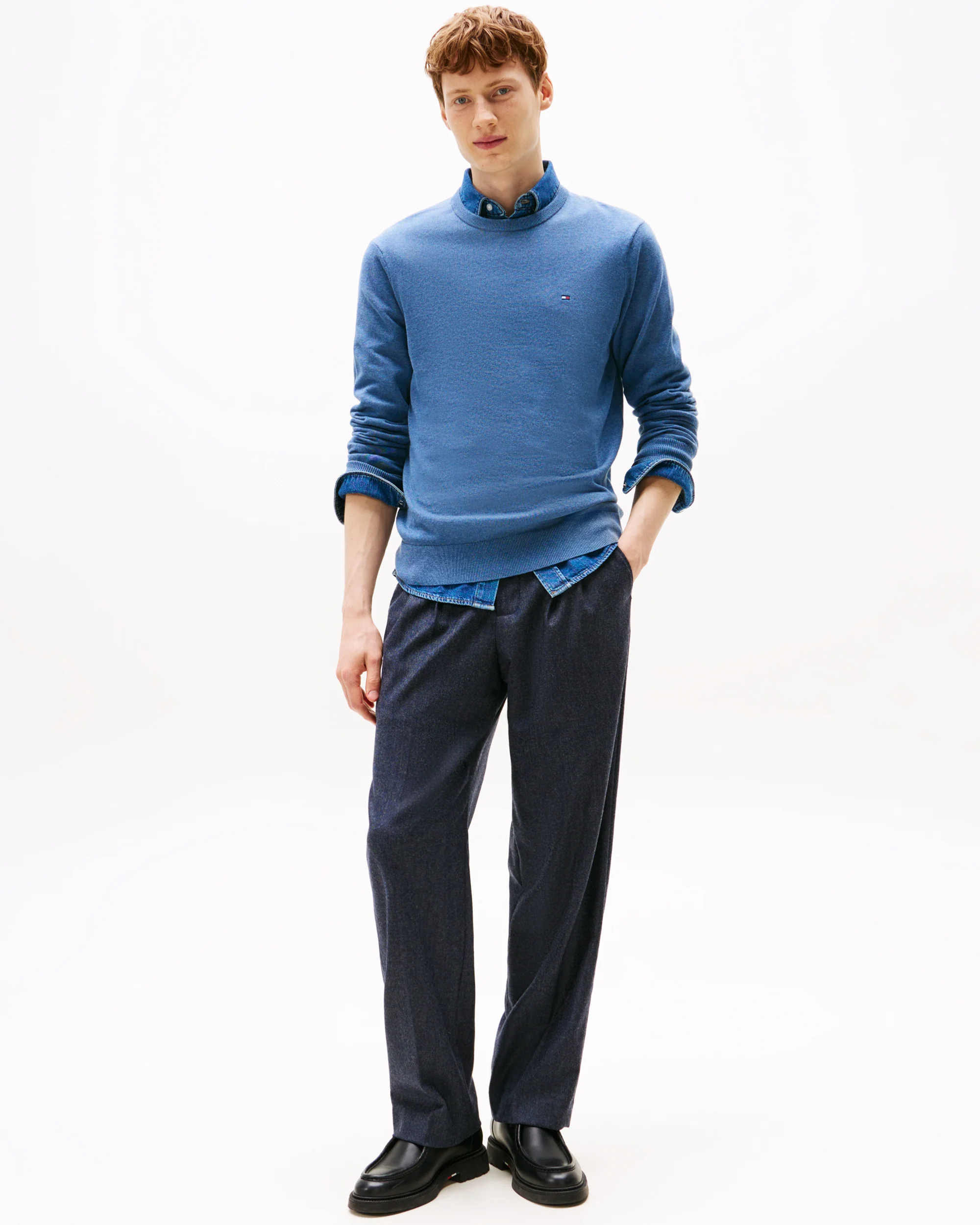 Tommy Hilfiger Essential Cotton Crew Neck Mens Sweatshirt - Petrol Blue Heather - Image 3