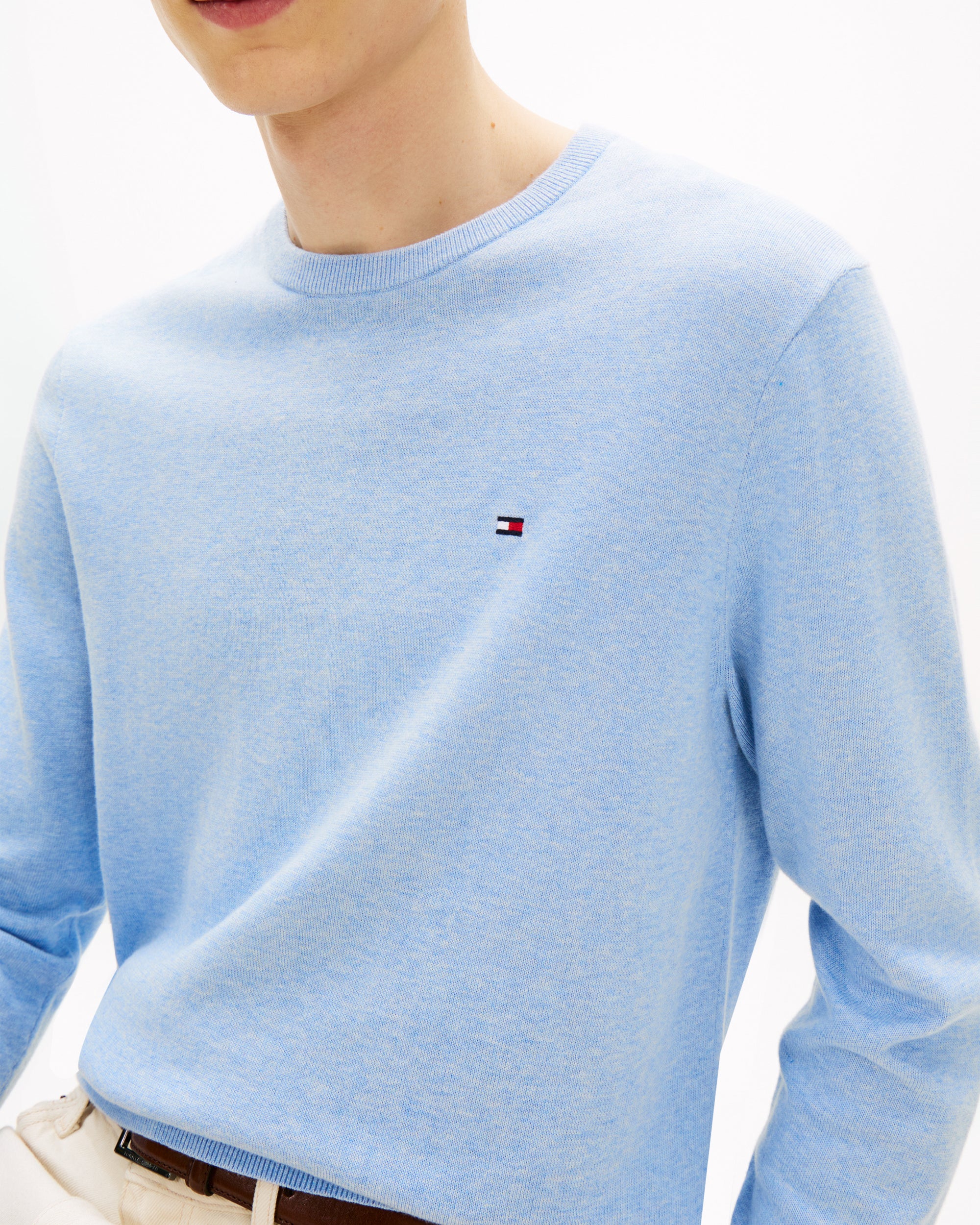 Tommy Hilfiger Essential Cotton Crew Neck Mens Sweatshirt - Vessel Blue Heather - Image 2