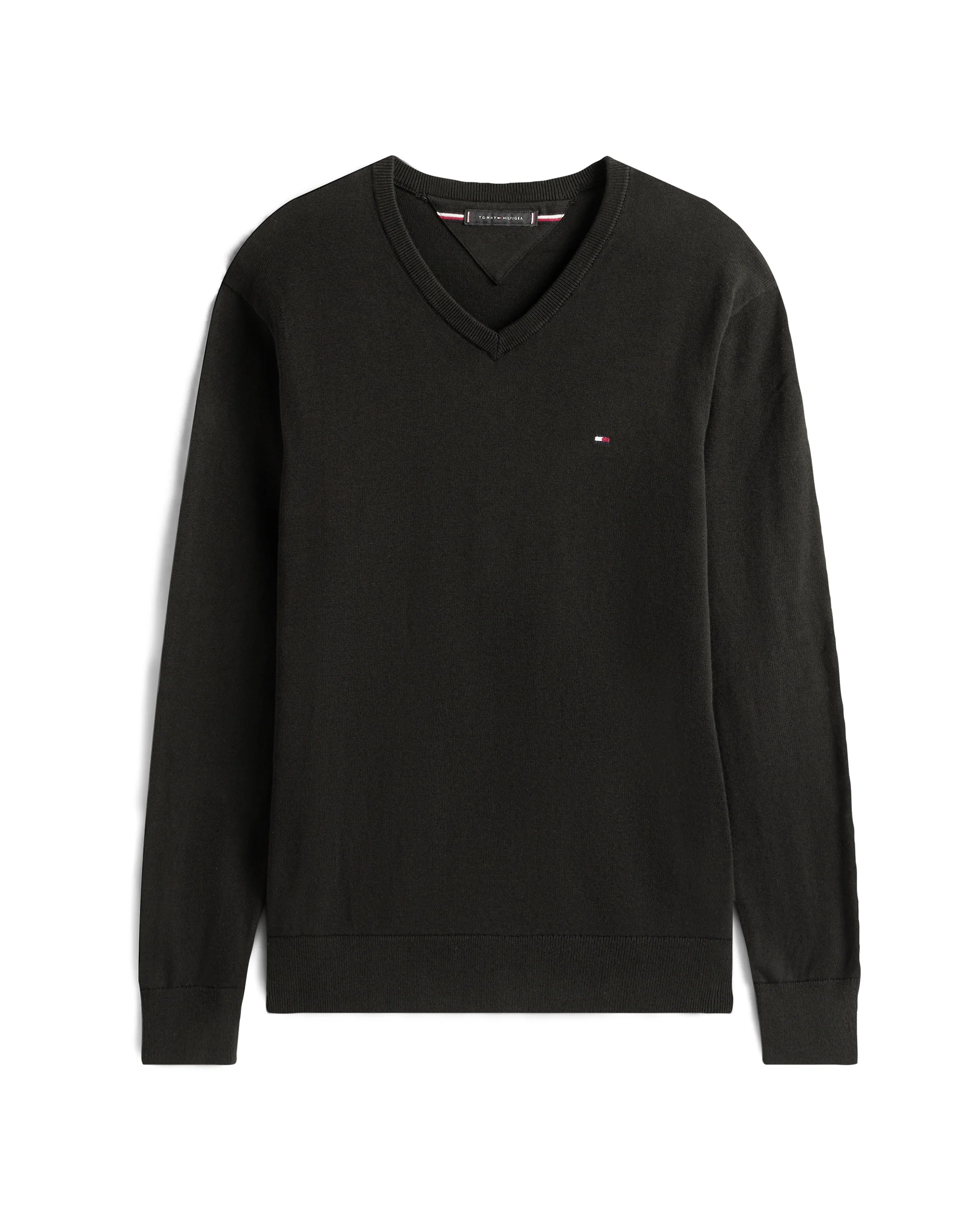 Tommy Hilfiger Essential Cotton Mens V-Neck Jumper - Black - Image 5
