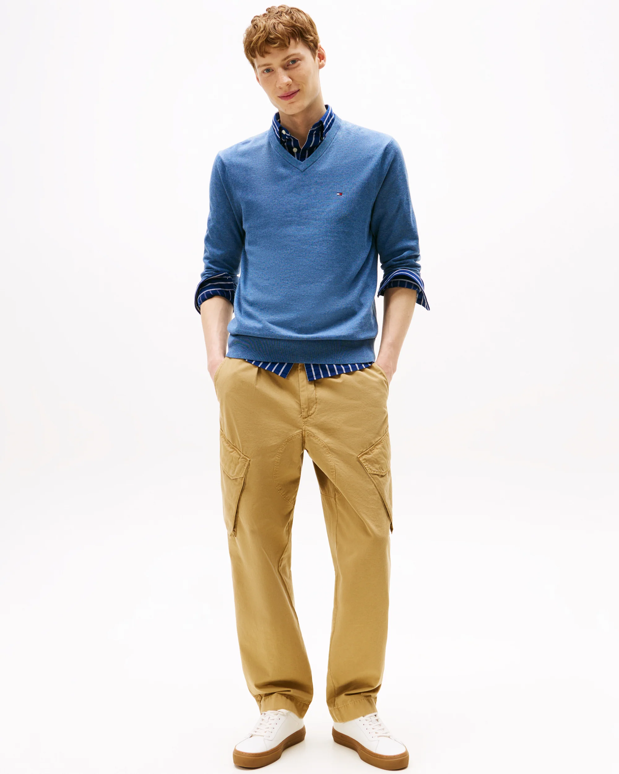 Tommy Hilfiger Essential Cotton Mens V-Neck Jumper - Petrol Blue Heather - Image 3