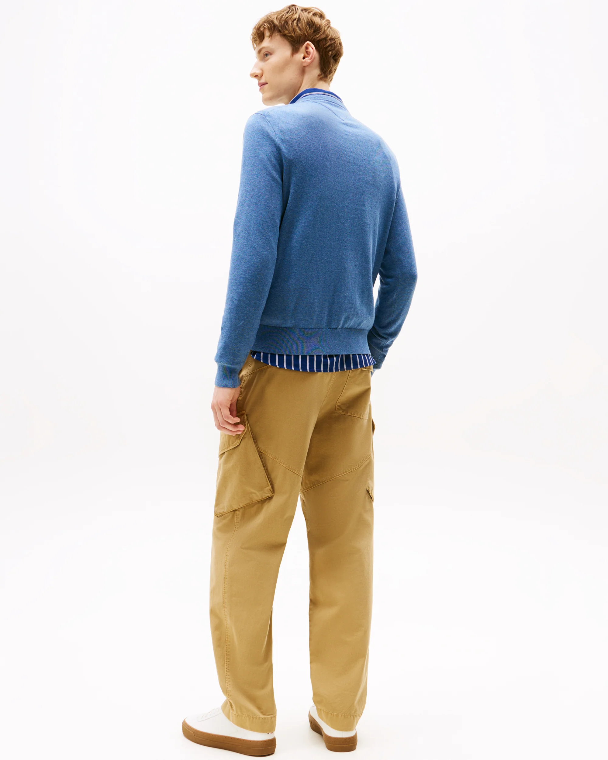 Tommy Hilfiger Essential Cotton Mens V-Neck Jumper - Petrol Blue Heather - Image 4