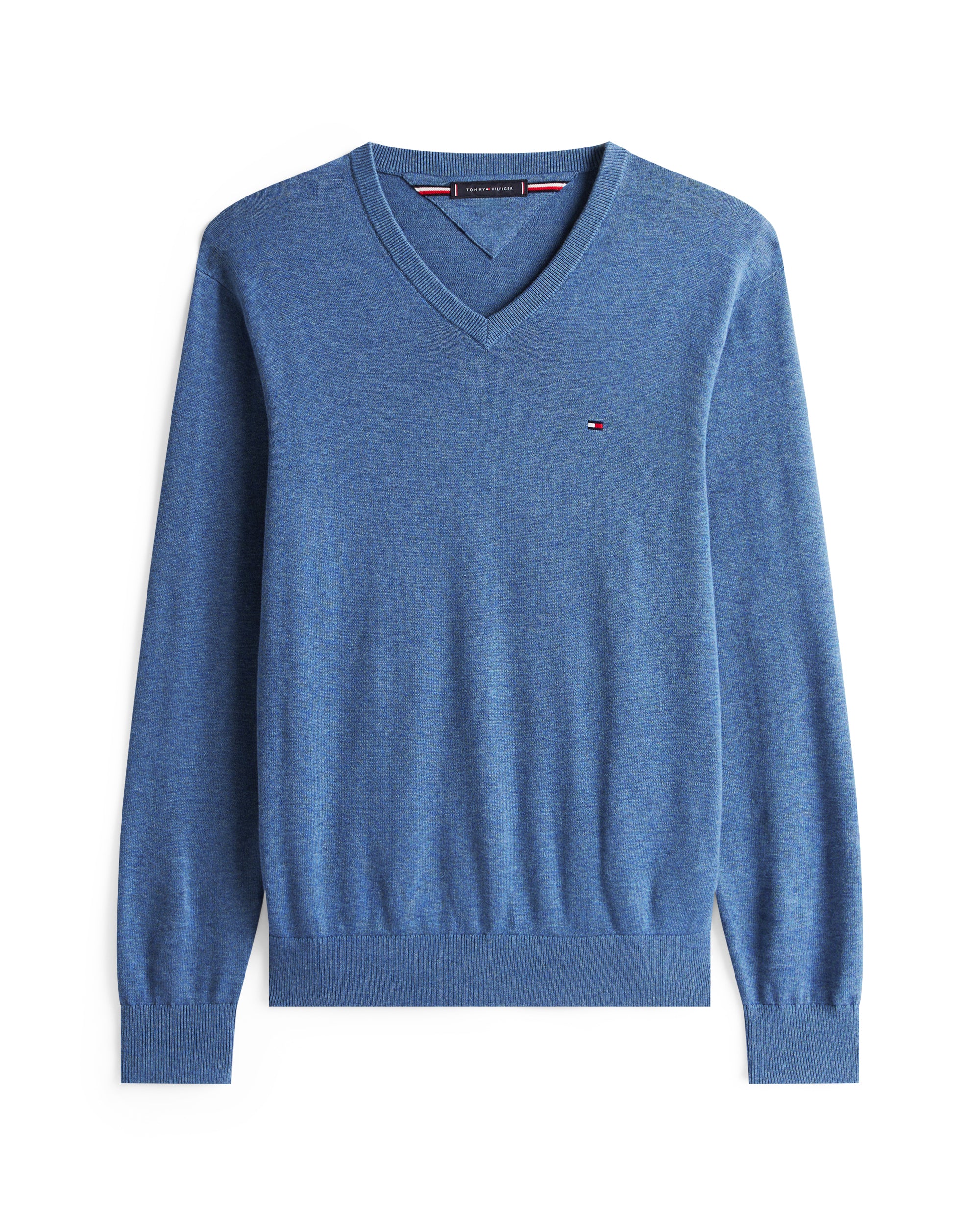 Tommy Hilfiger Essential Cotton Mens V-Neck Jumper - Petrol Blue Heather - Image 5