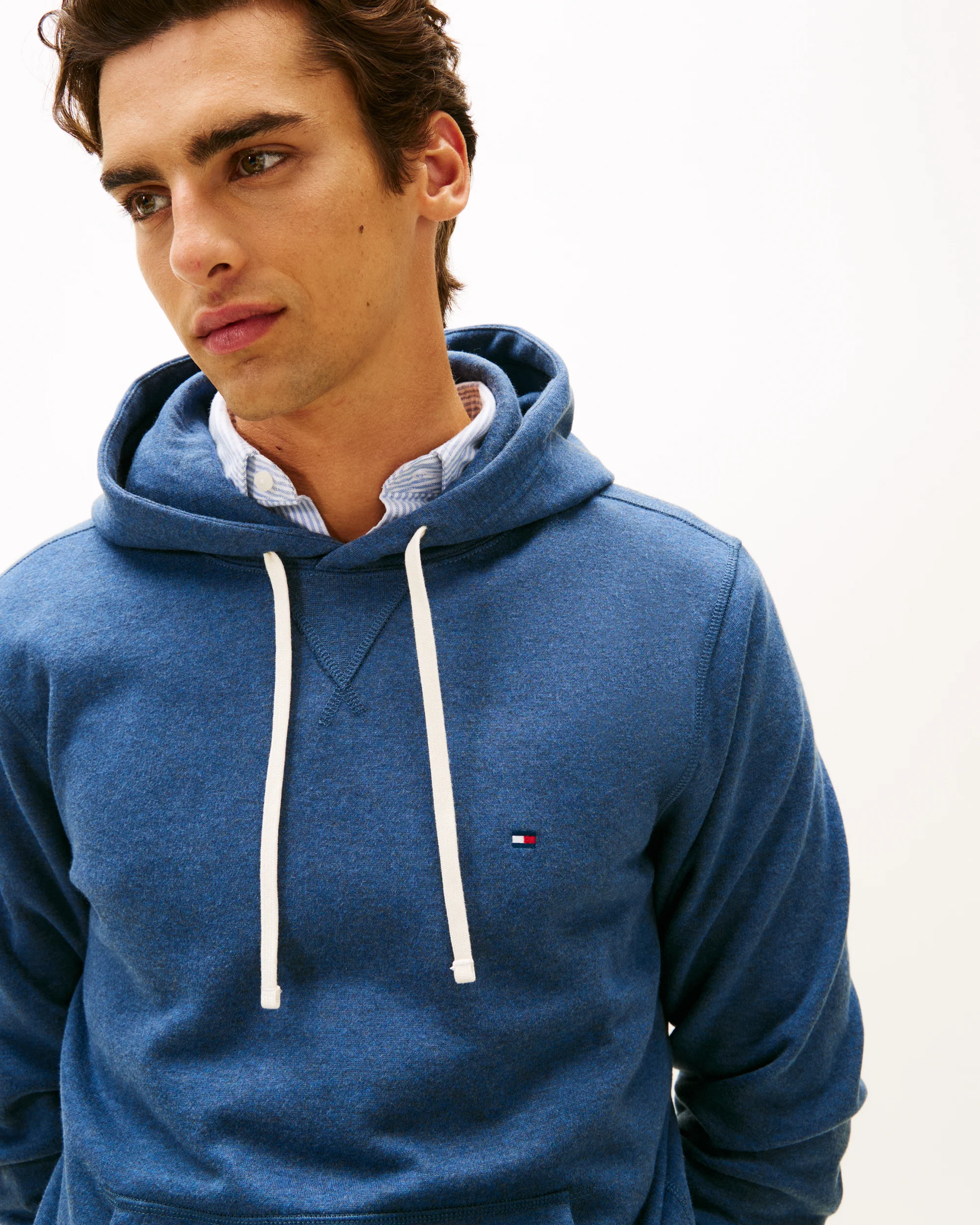 Tommy Hilfiger Essential Flag Embroidery Mens Fleece Hoodie - Aegean Sea Heather - Image 2