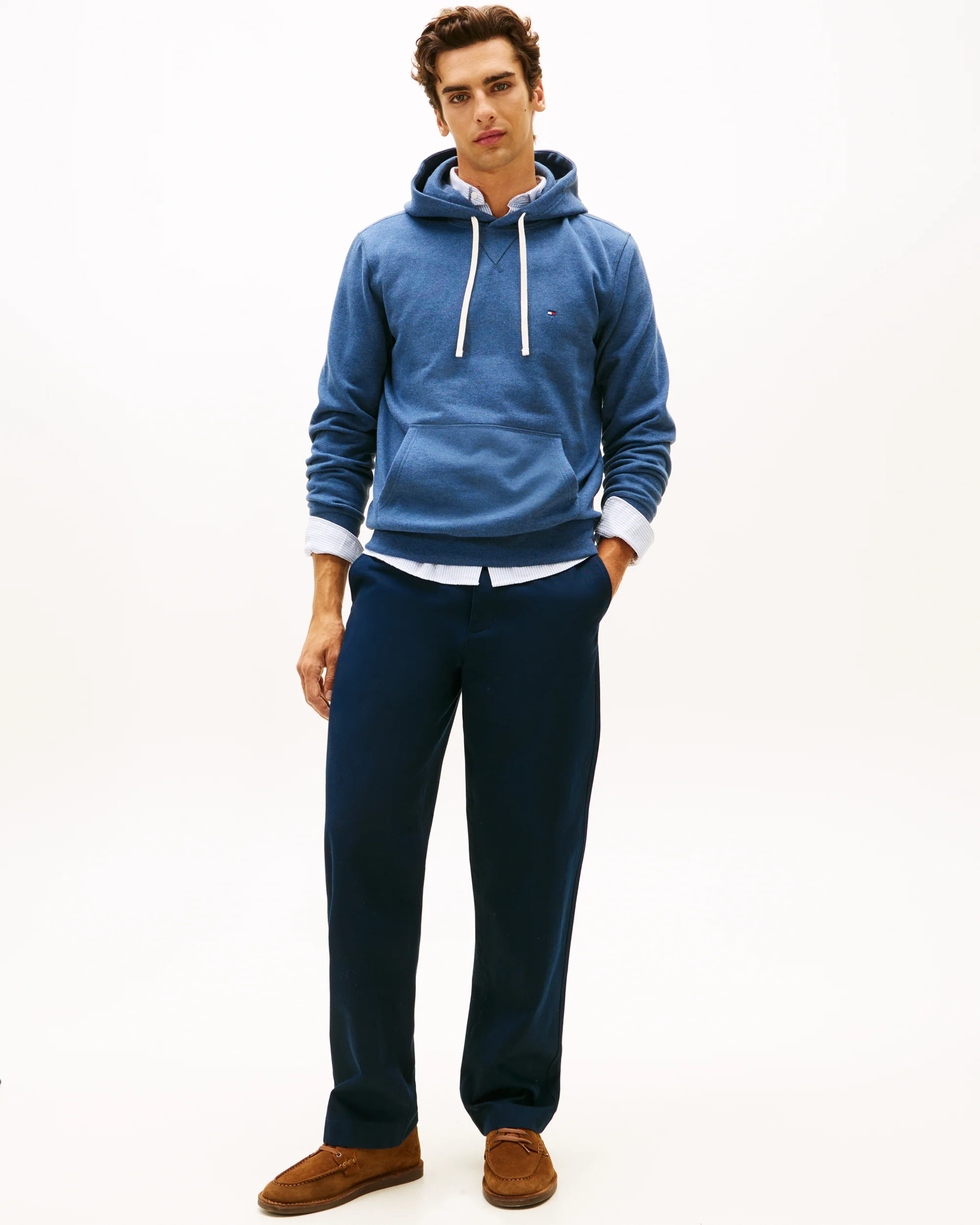 Tommy Hilfiger Essential Flag Embroidery Mens Fleece Hoodie - Aegean Sea Heather - Image 3
