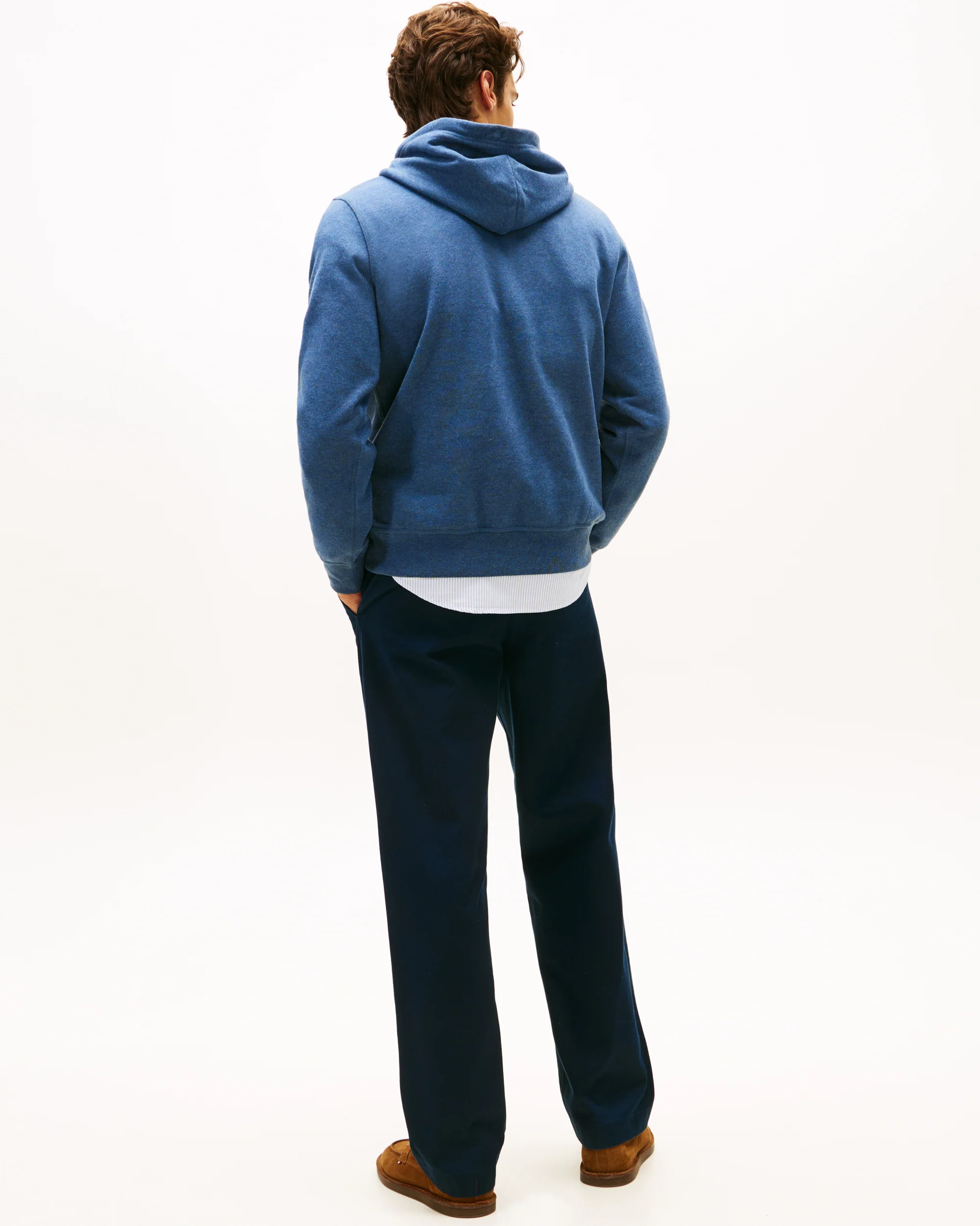 Tommy Hilfiger Essential Flag Embroidery Mens Fleece Hoodie - Aegean Sea Heather - Image 4