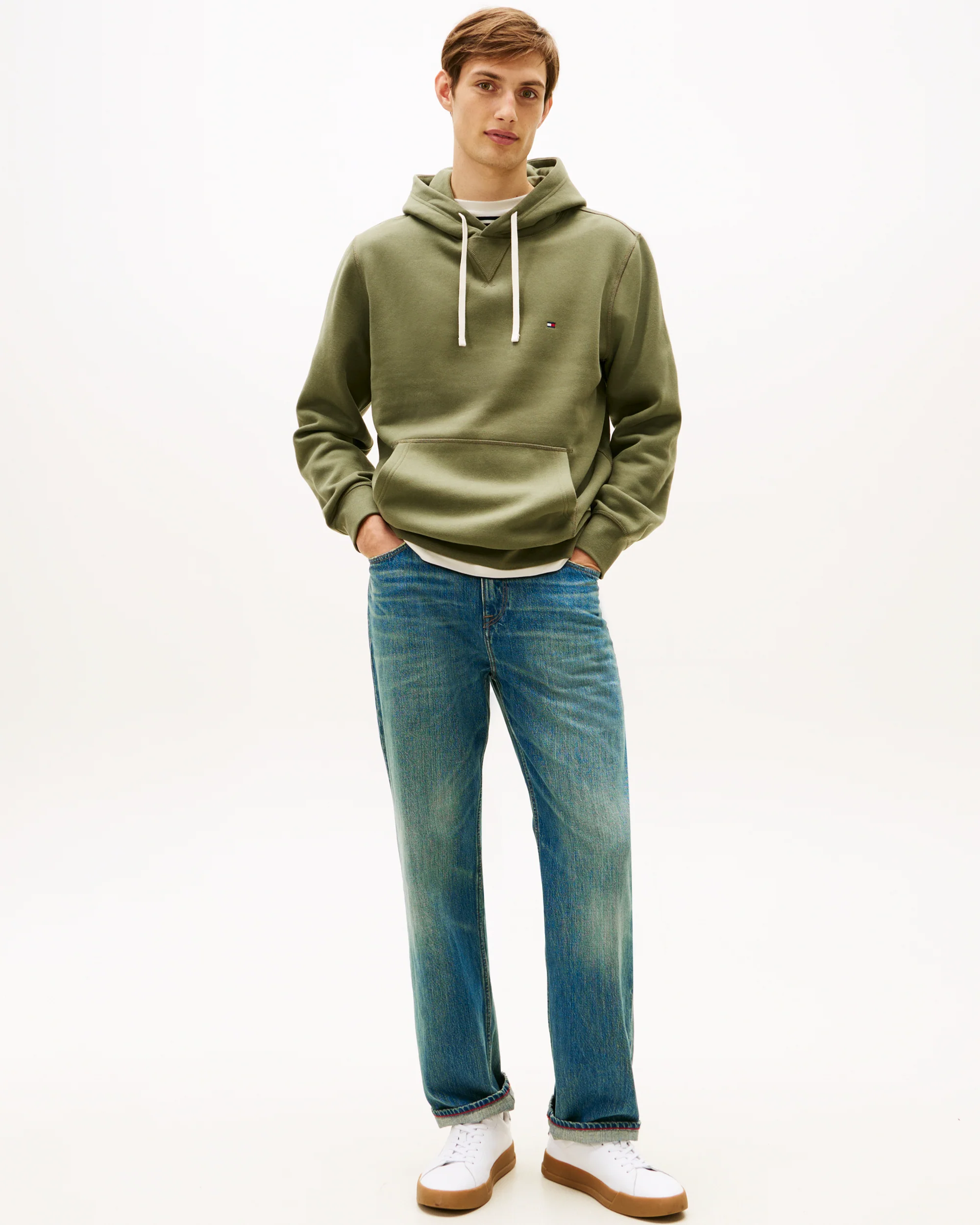 Tommy Hilfiger Essential Flag Embroidery Mens Fleece Hoodie - Battle Green - Image 3