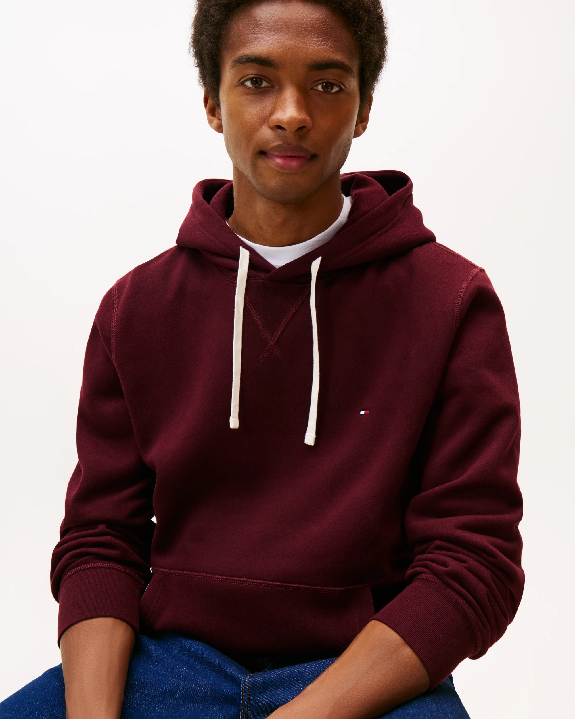 Tommy Hilfiger Essential Flag Embroidery Mens Fleece Hoodie - Deep Burgundy - Image 2