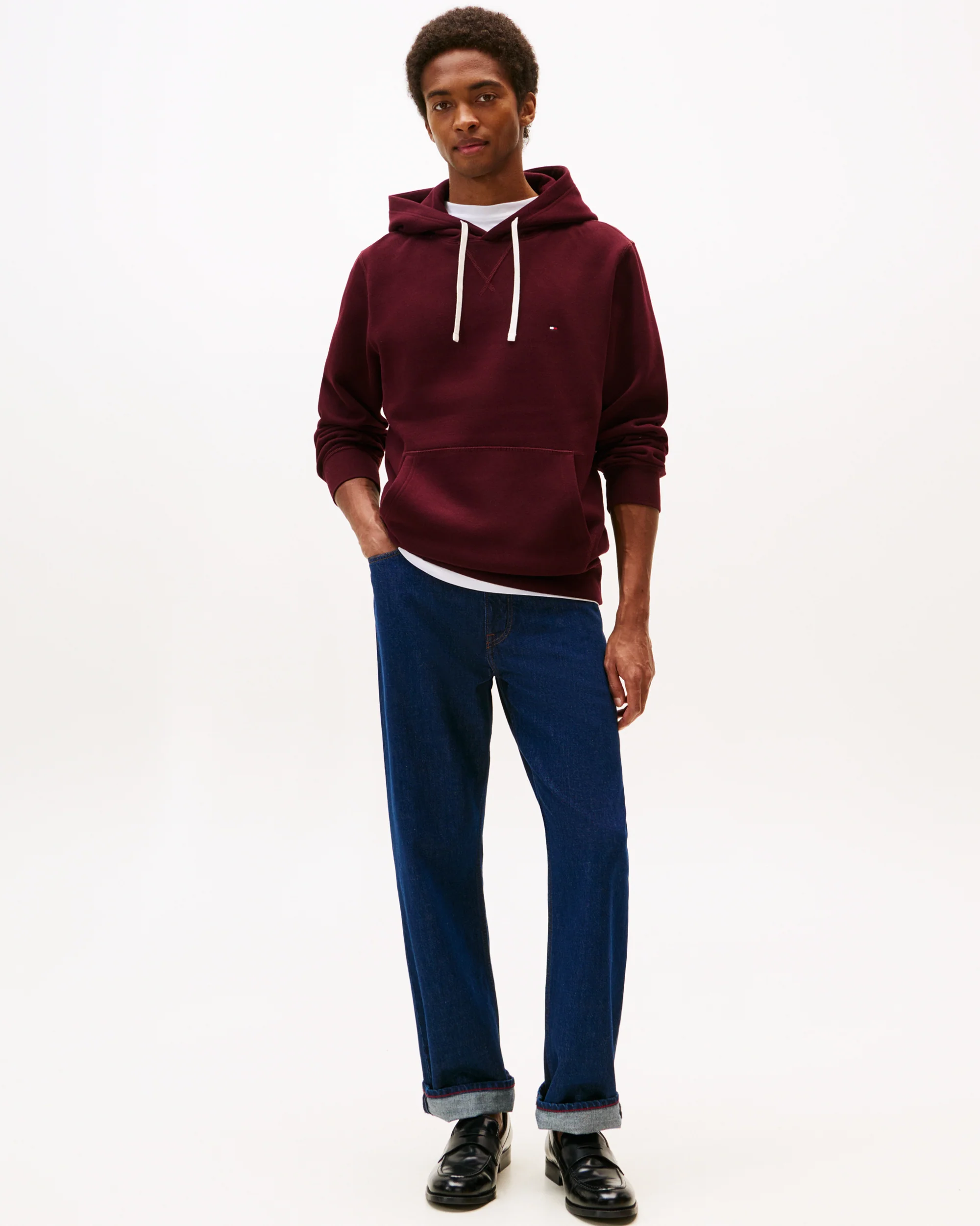 Tommy Hilfiger Essential Flag Embroidery Mens Fleece Hoodie - Deep Burgundy - Image 3