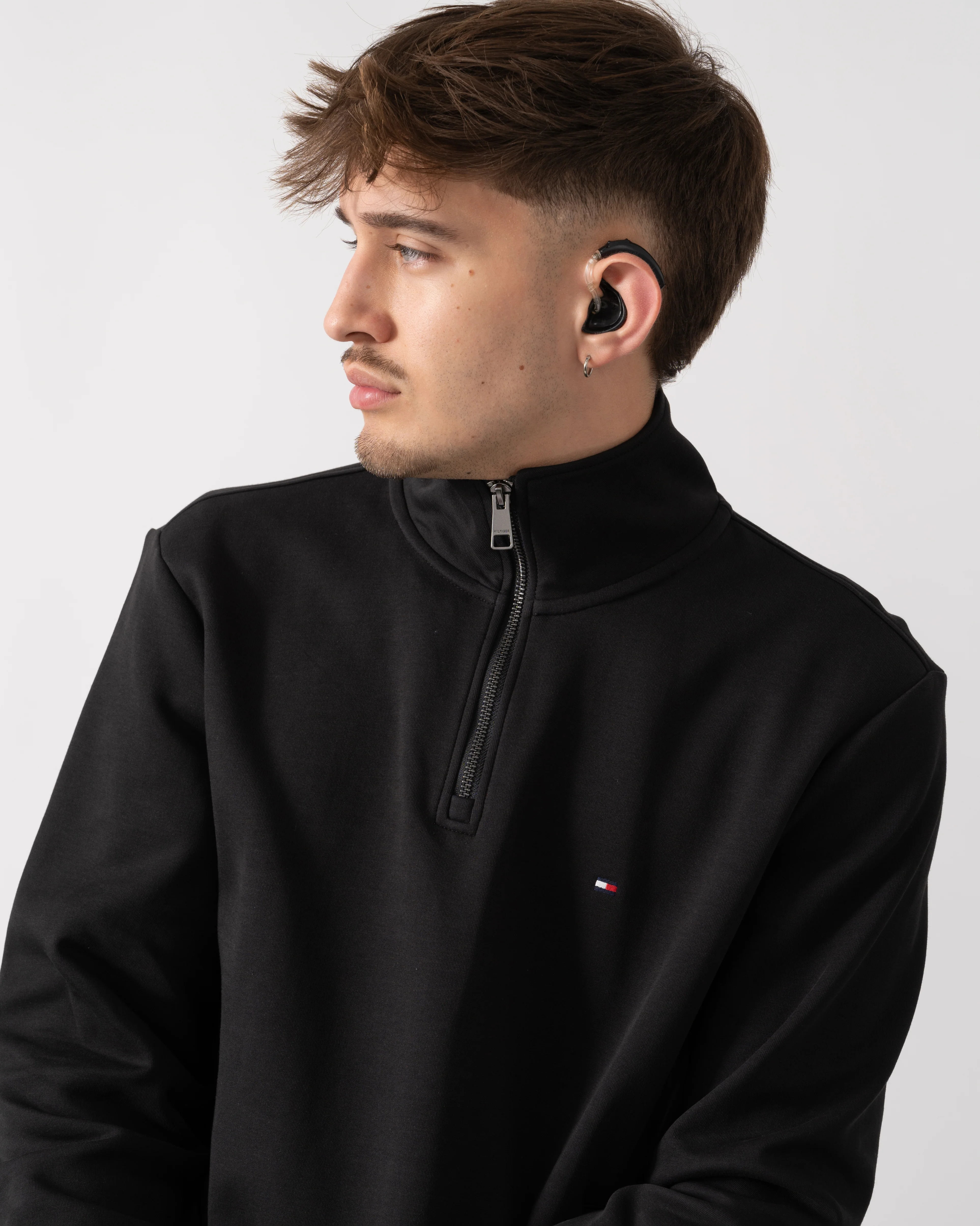 Tommy Hilfiger Essential Intechno Mens Half Zip Sweatshirt - Black - Image 3