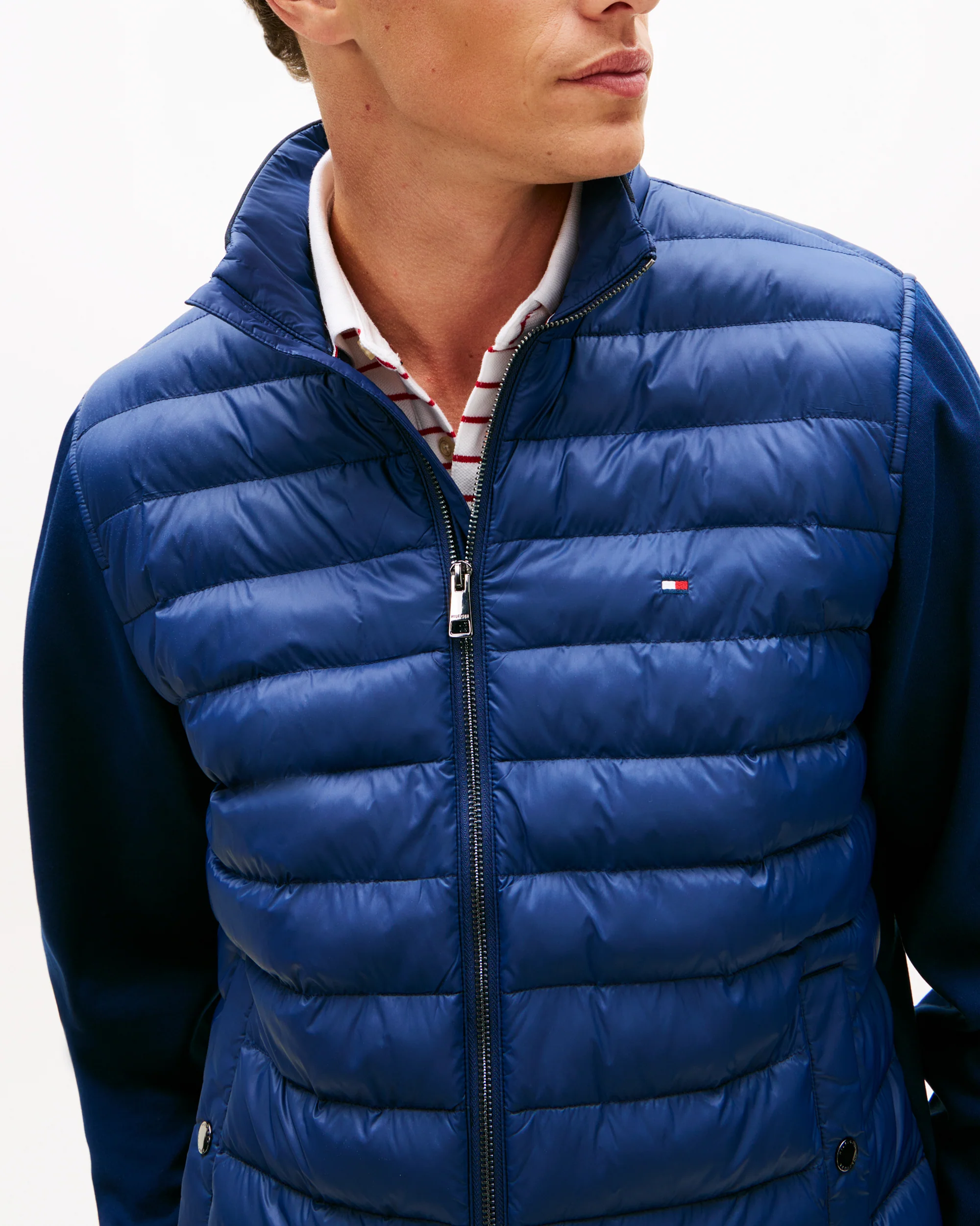 Tommy Hilfiger Essential RWB Mixed Media Mens Stand Collar Jacket - Carbon Navy - Image 2