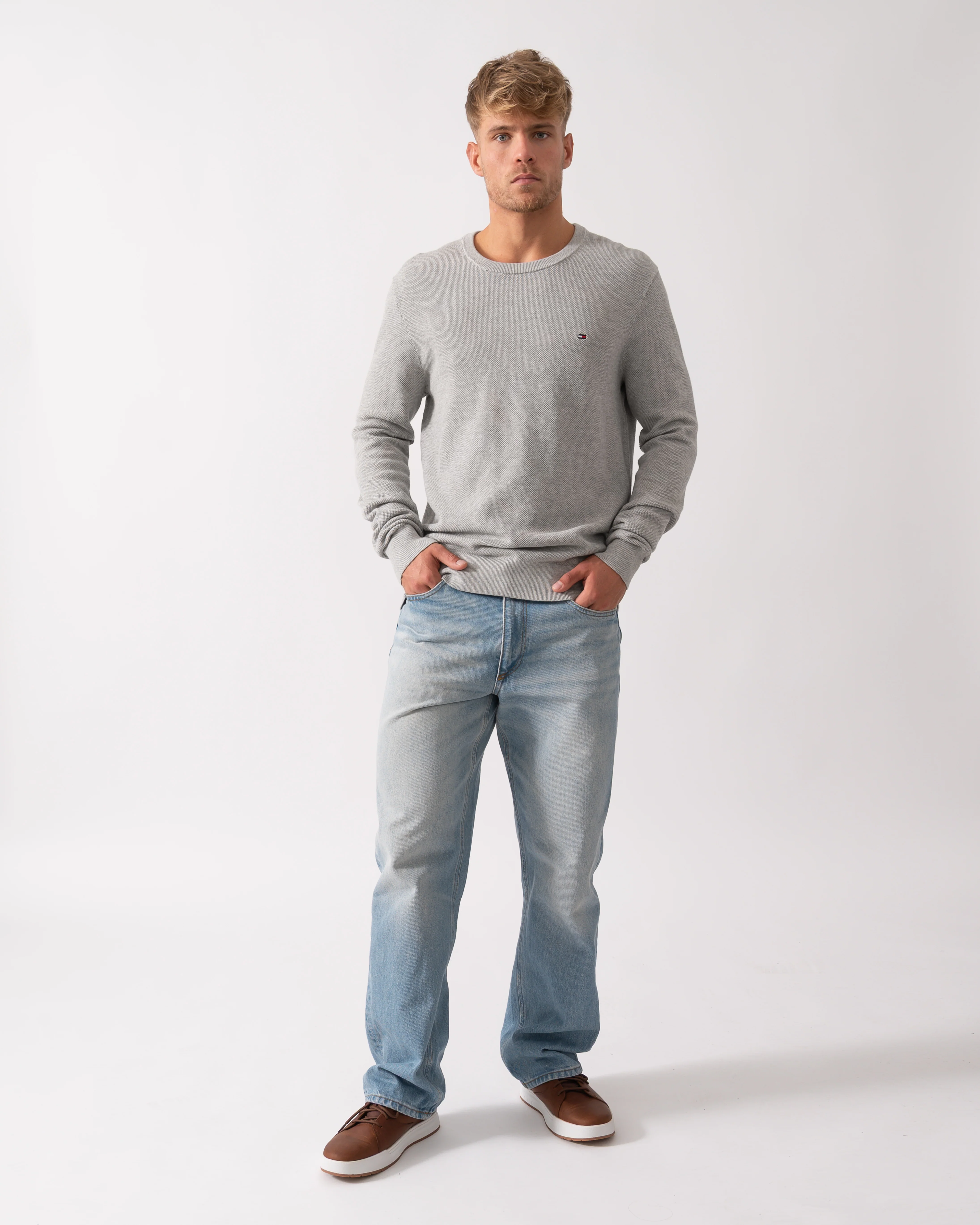 Tommy Hilfiger Essential Structure Crew Neck Mens Sweatshirt - Light Grey Heather - Image 2