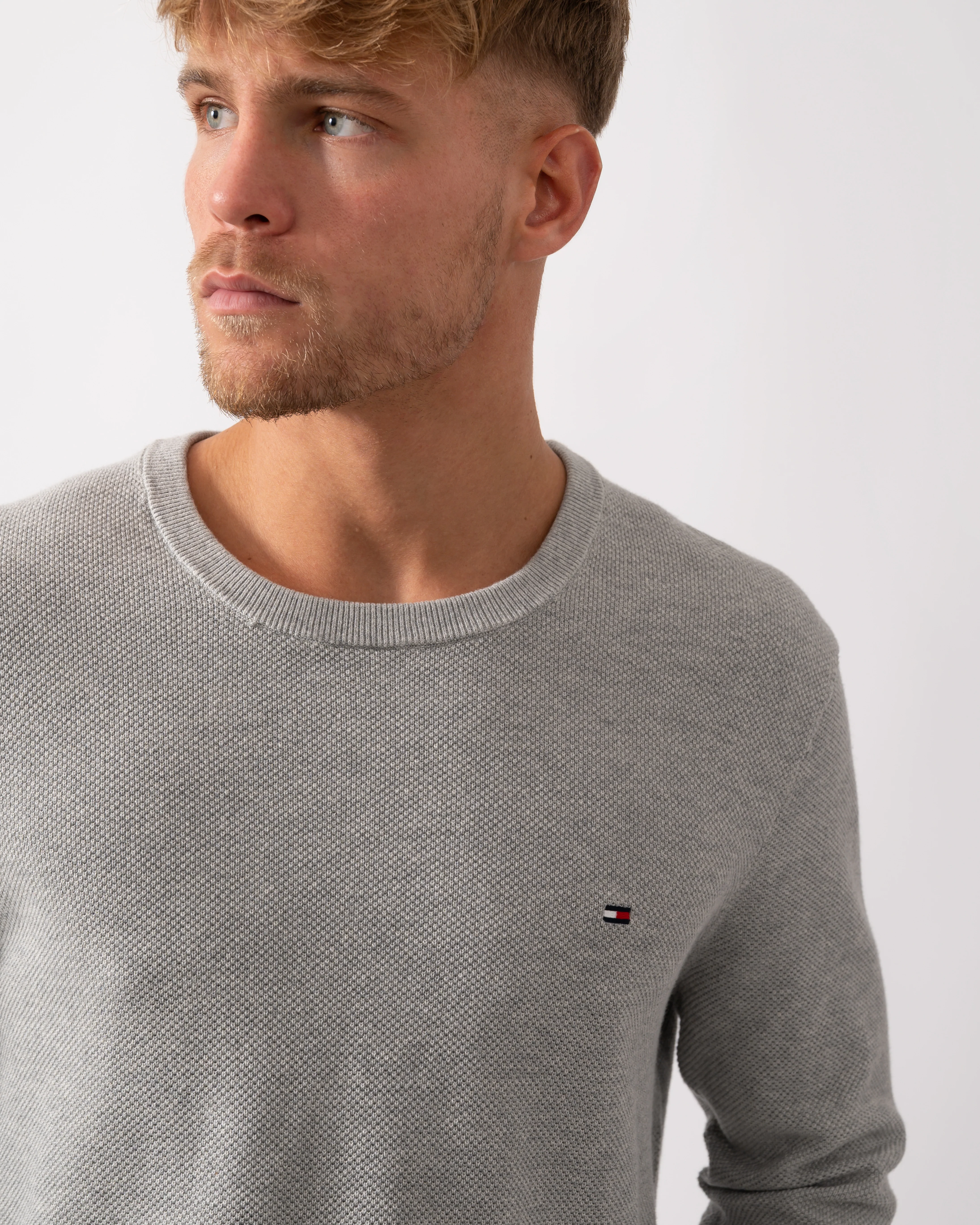 Tommy Hilfiger Essential Structure Crew Neck Mens Sweatshirt - Light Grey Heather - Image 3