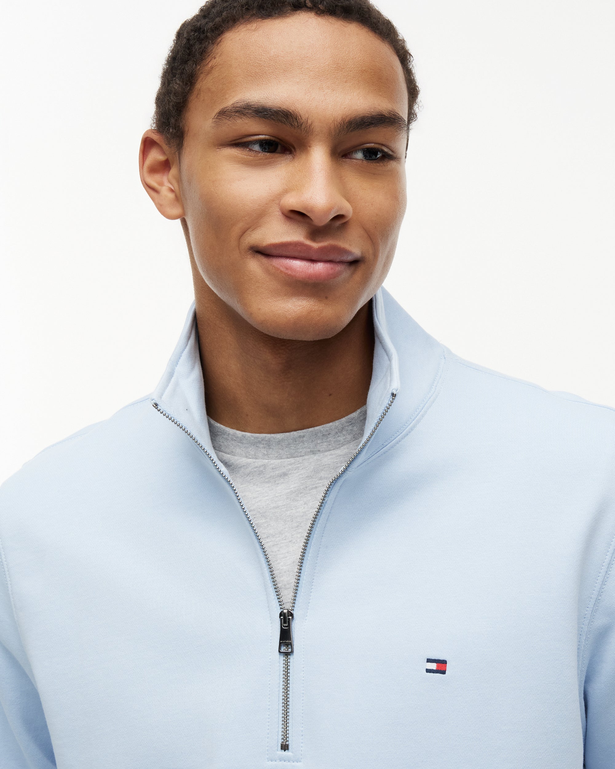 Tommy Hilfiger Essential Terry 1/4 Zip Mens Sweatshirt - Breezy Blue - Image 2