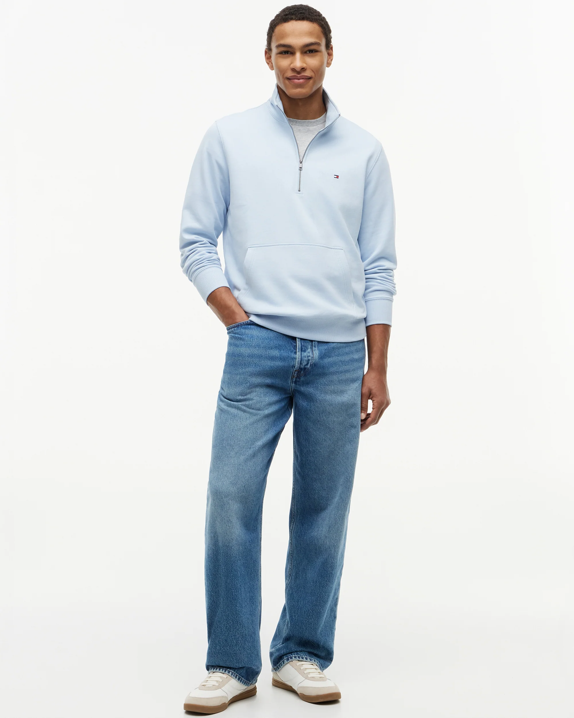Tommy Hilfiger Essential Terry 1/4 Zip Mens Sweatshirt - Breezy Blue - Image 3