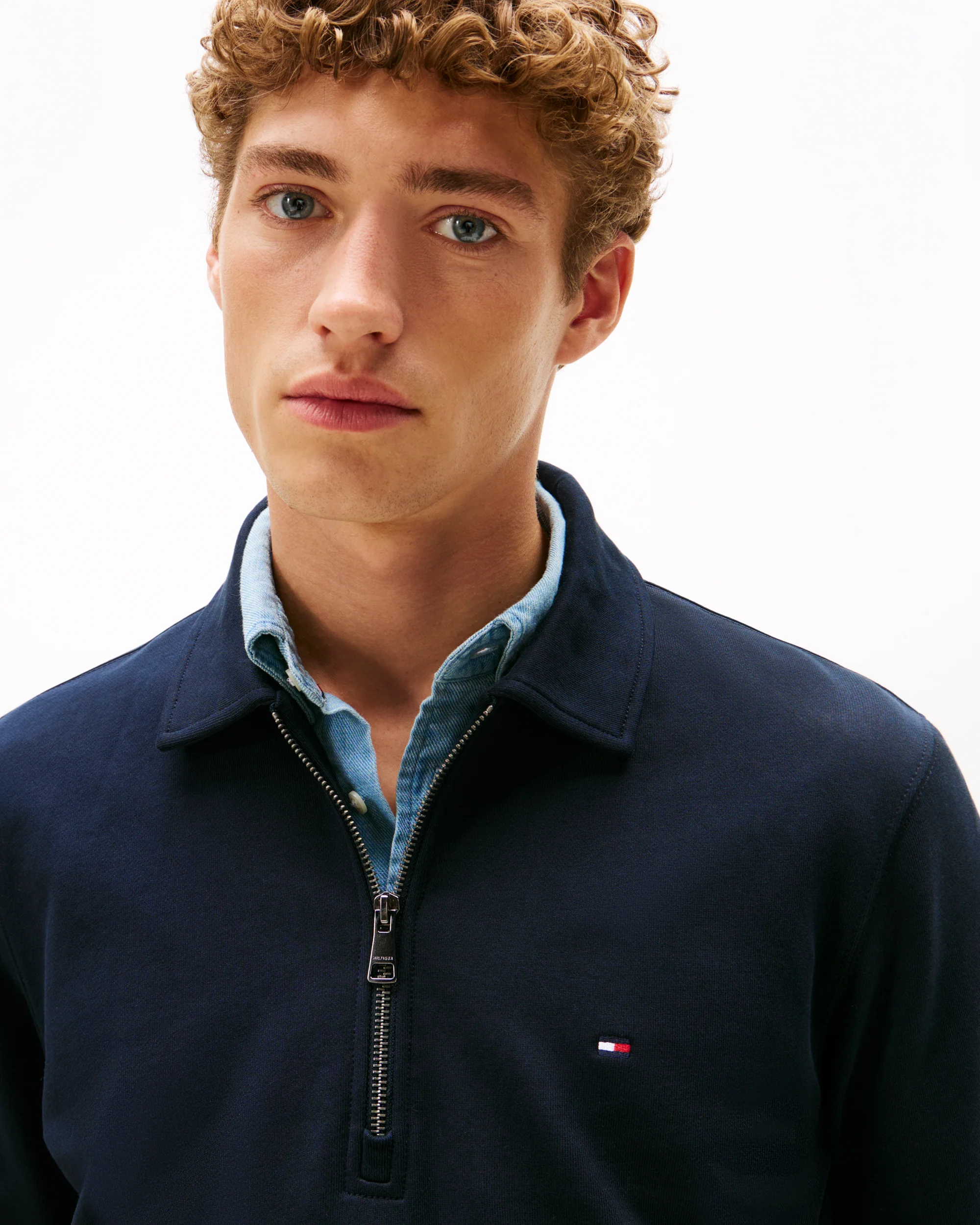 Tommy Hilfiger Essential Terry Long Sleeve Mens Zip Polo - Desert Sky - Image 2