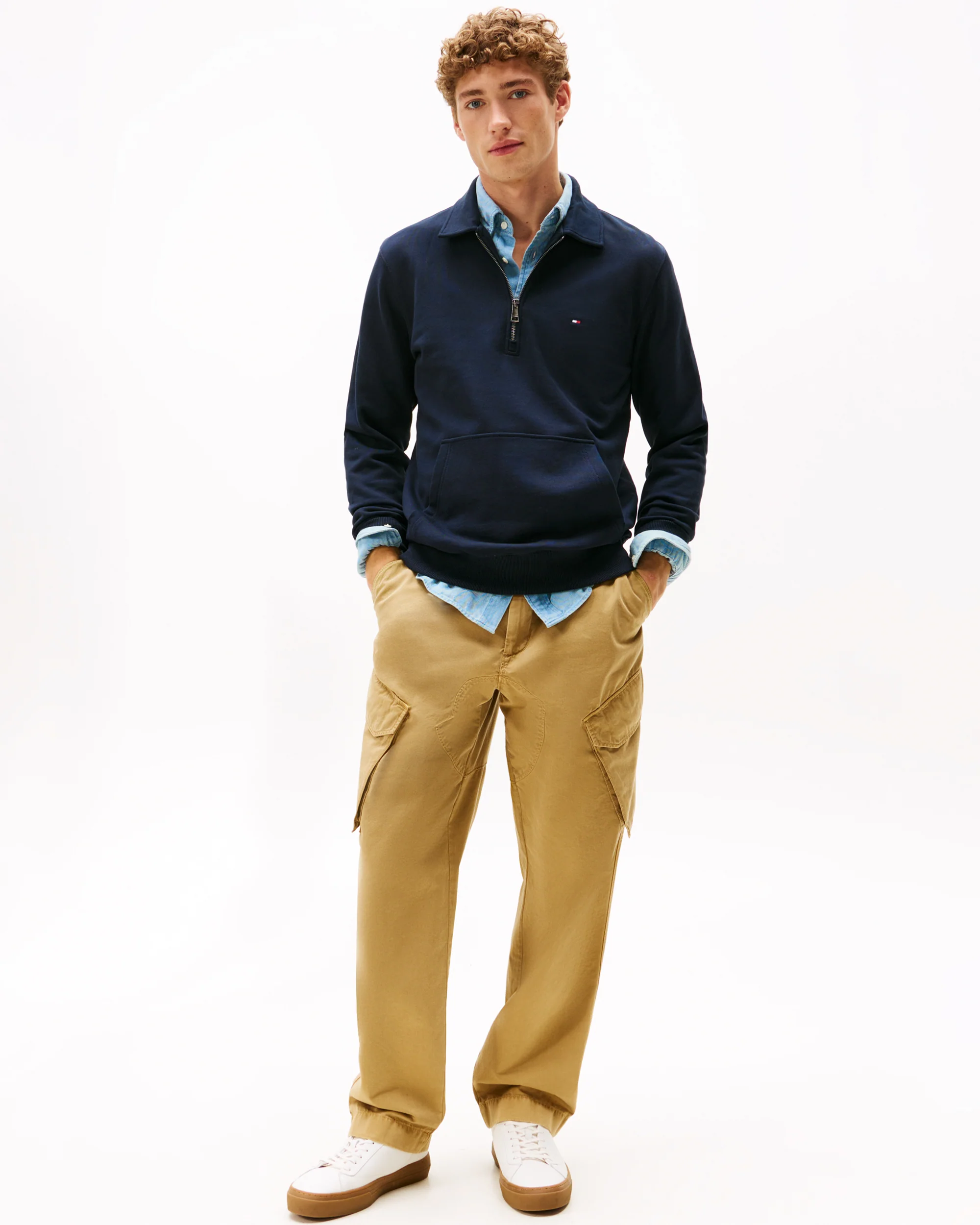 Tommy Hilfiger Essential Terry Long Sleeve Mens Zip Polo - Desert Sky - Image 3