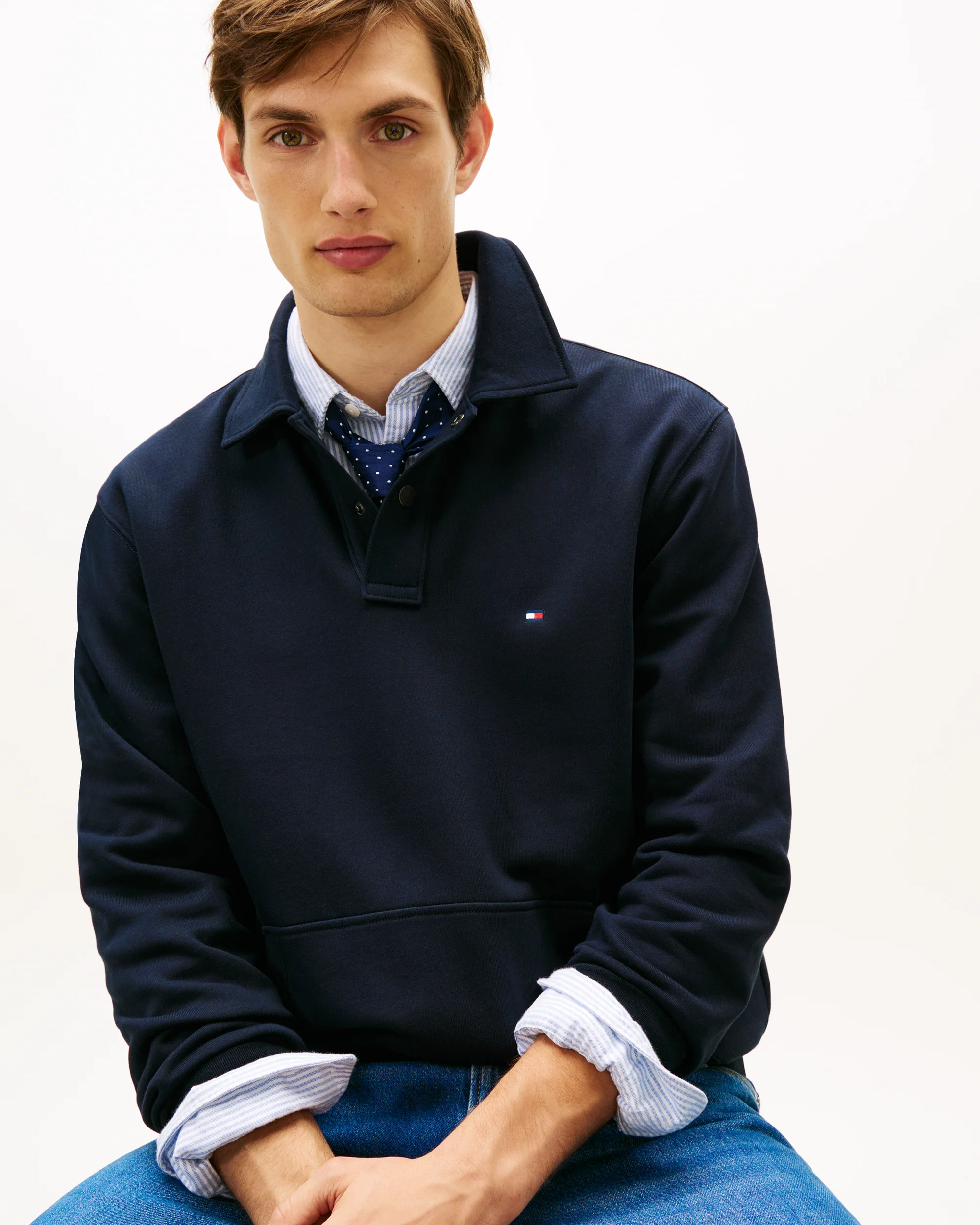 Tommy Hilfiger Essential Terry Mens Polo Snap Sweatshirt - Desert Sky - Image 2