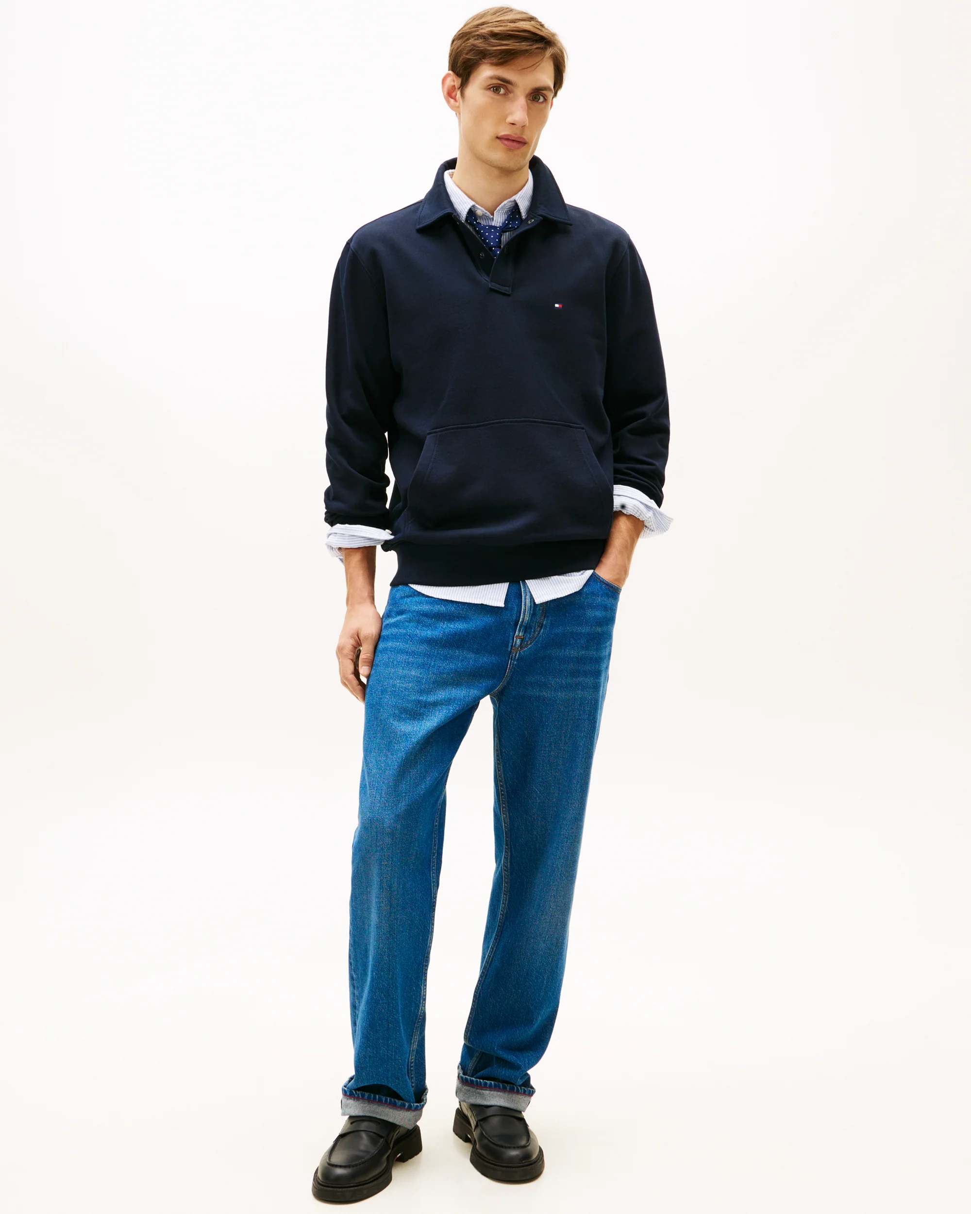 Tommy Hilfiger Essential Terry Mens Polo Snap Sweatshirt - Desert Sky - Image 3