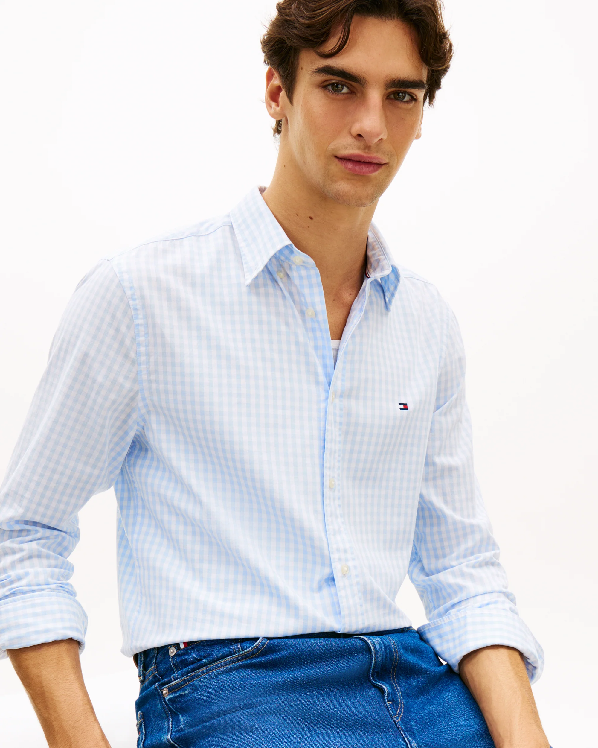 Tommy Hilfiger Flex Poplin Gingham Mens Long Sleeve Shirt - Sweet Blue/Check - Image 2