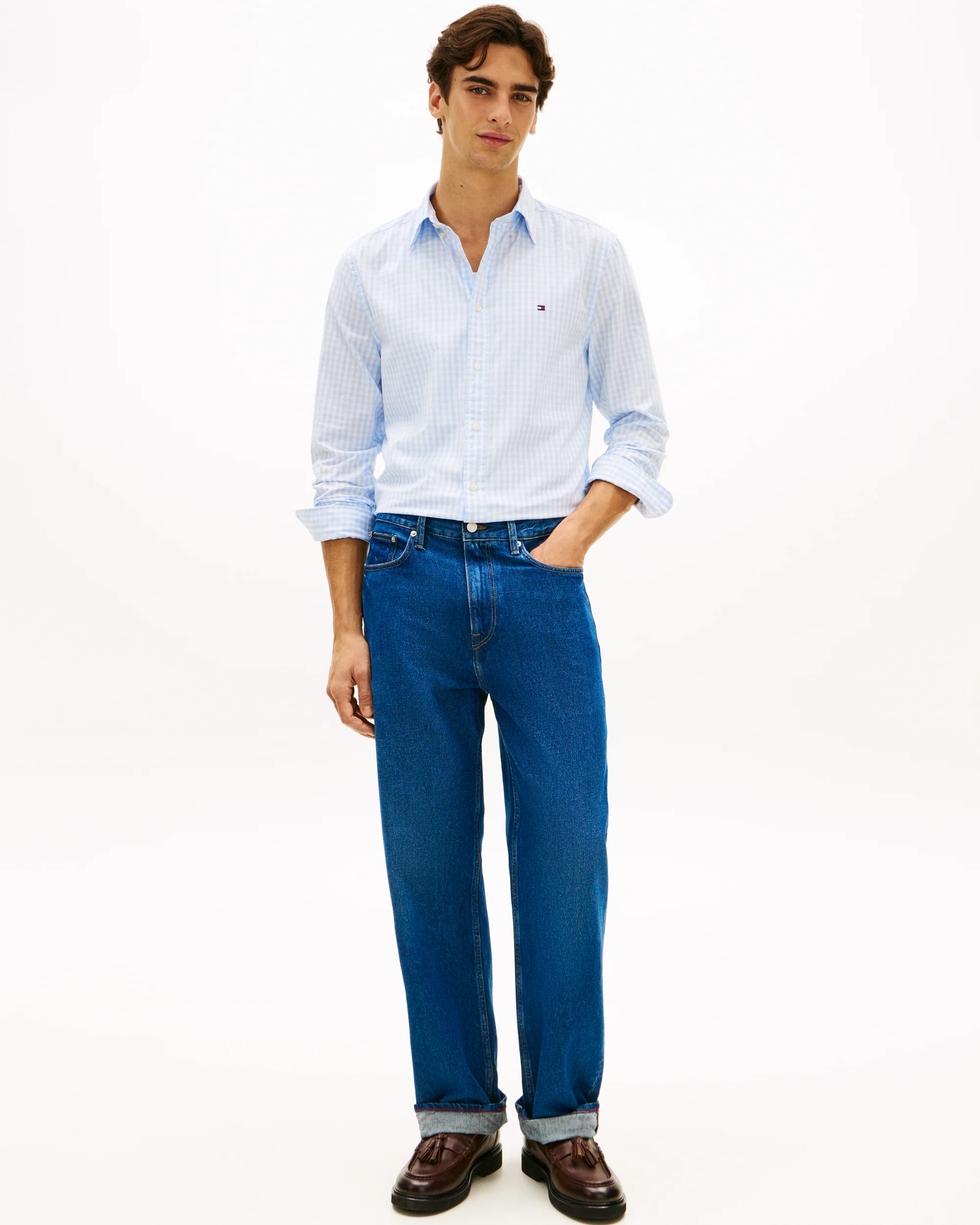 Tommy Hilfiger Flex Poplin Gingham Mens Long Sleeve Shirt - Sweet Blue/Check - Image 3