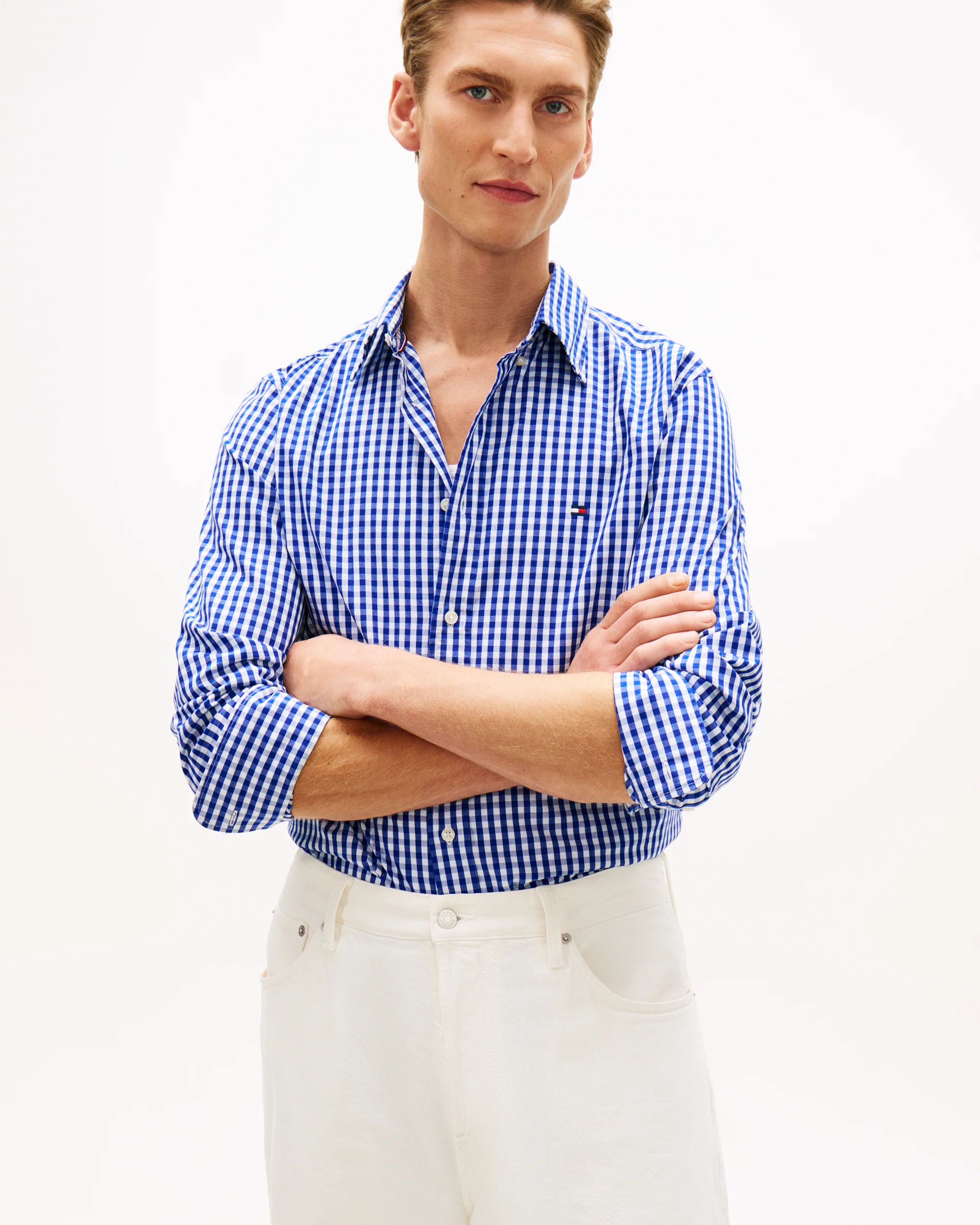 Tommy Hilfiger Flex Poplin Gingham Mens Long Sleeve Shirt - Wedge Blue/Check - Image 2