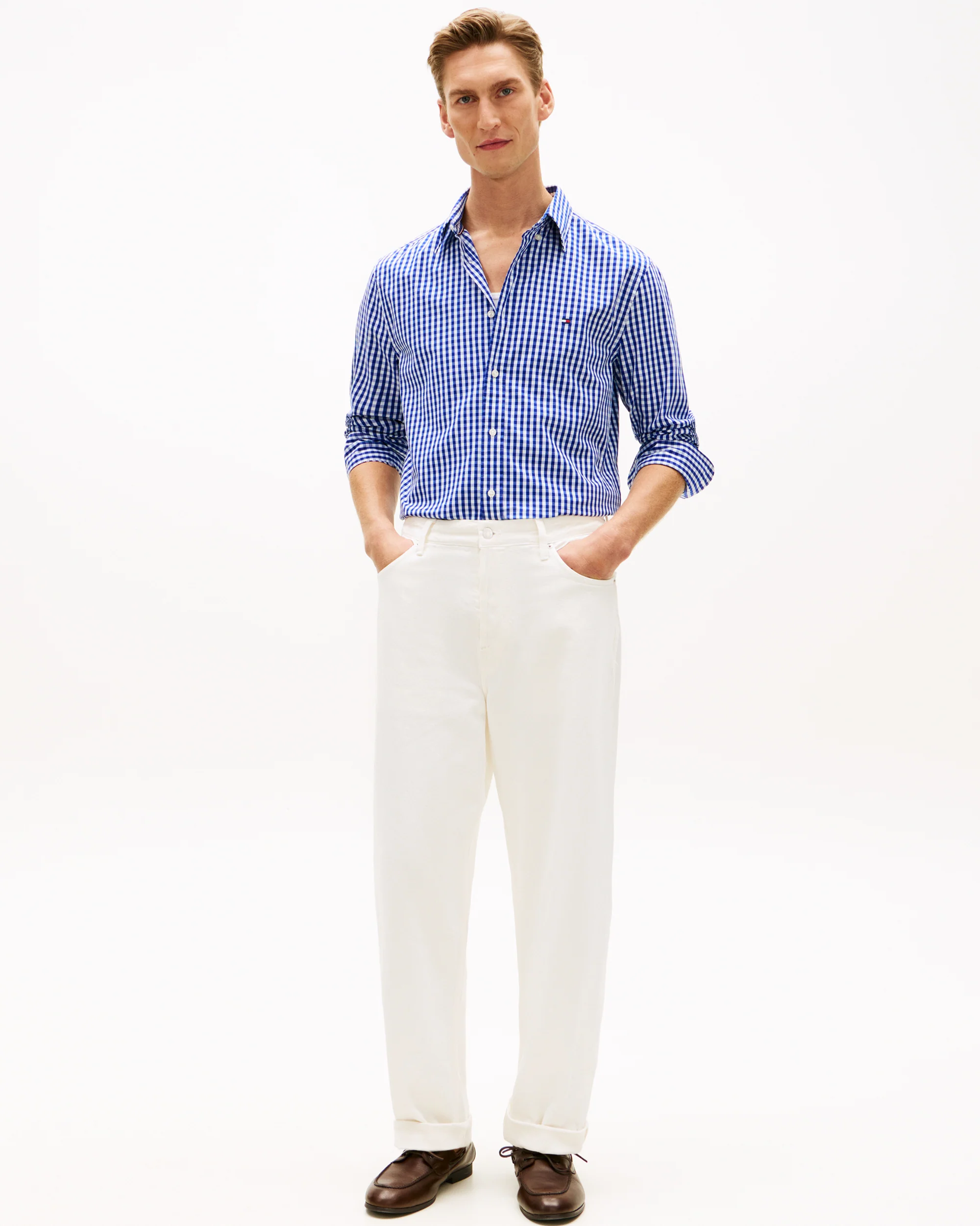 Tommy Hilfiger Flex Poplin Gingham Mens Long Sleeve Shirt - Wedge Blue/Check - Image 3