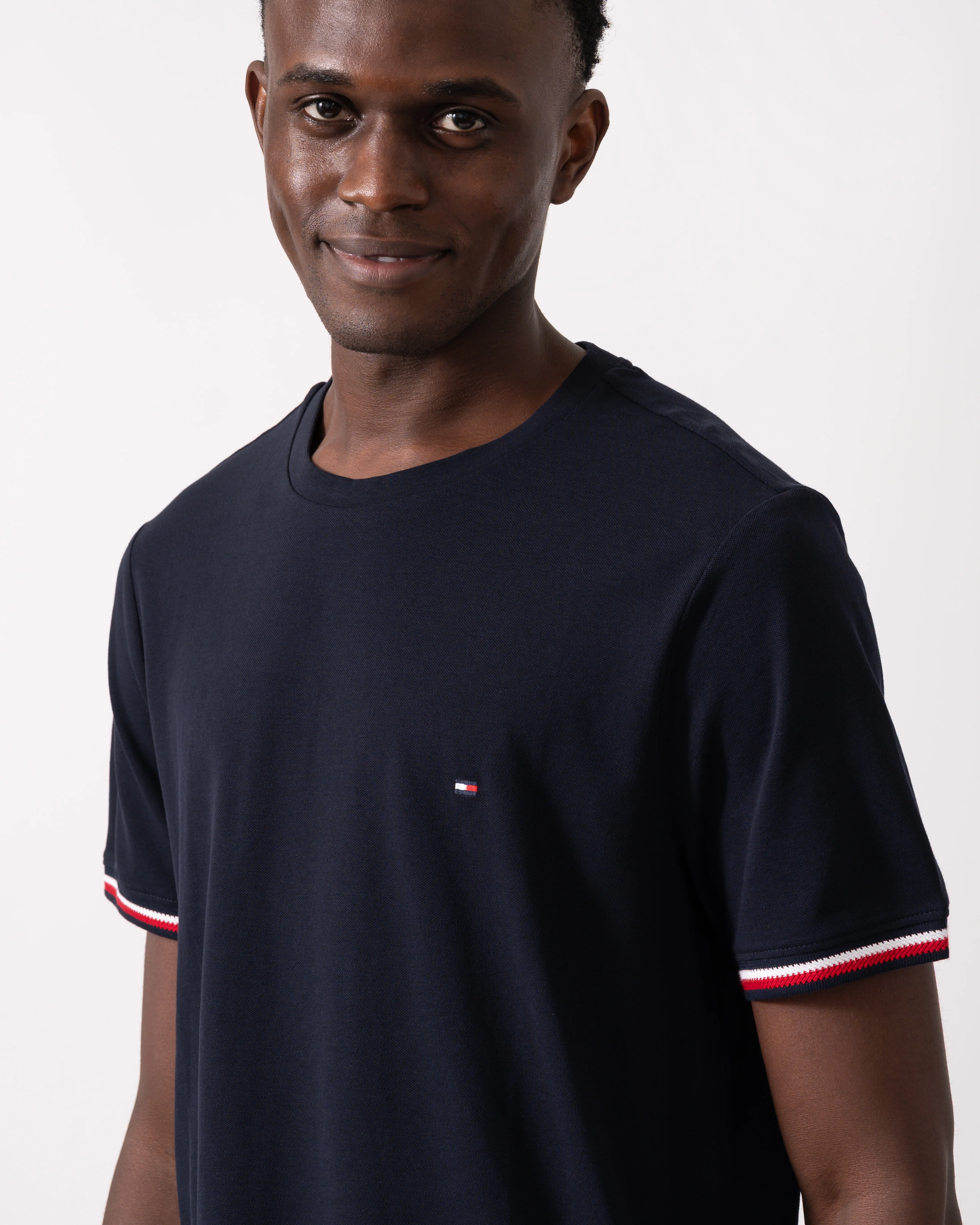 Tommy Hilfiger Global Strip Cuff Mens T-Shirt - Desert Sky - Image 2
